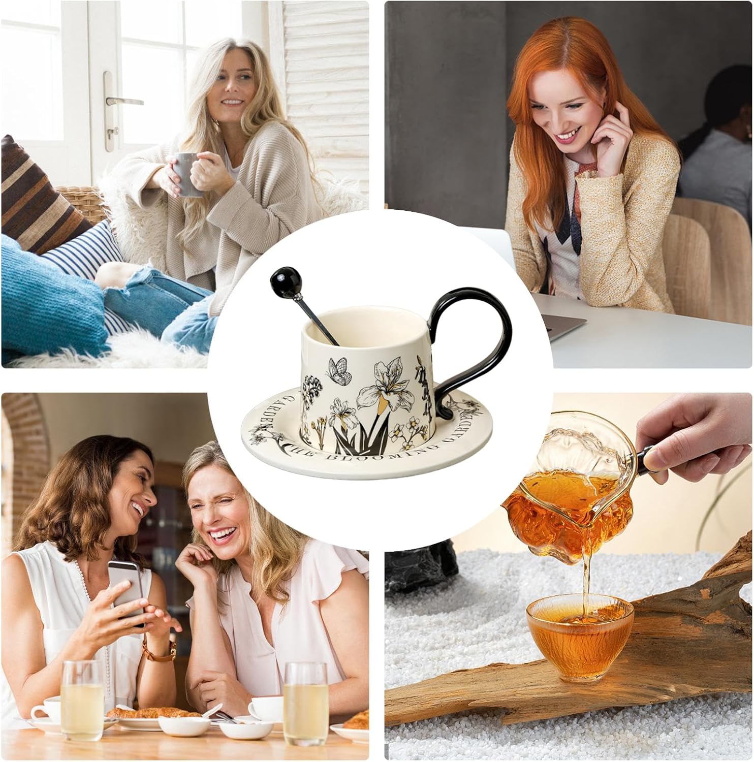 ティーマグ | 260ml 受け皿とスプーン付き ドリンクカップ - かわいい コーヒーマグ - ミルク ココア ワイン キッチン