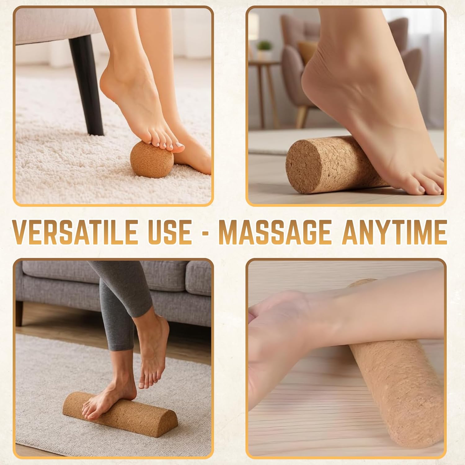 Cork Balance Board 4-in-1 Foot & Ankle Strengthener Kit with Toe Resistance Bands, Massage Ball & Balance Roller, Natural Cork Trainer for Foot Exercise, Mobility, Physical Therapy & Sports Training