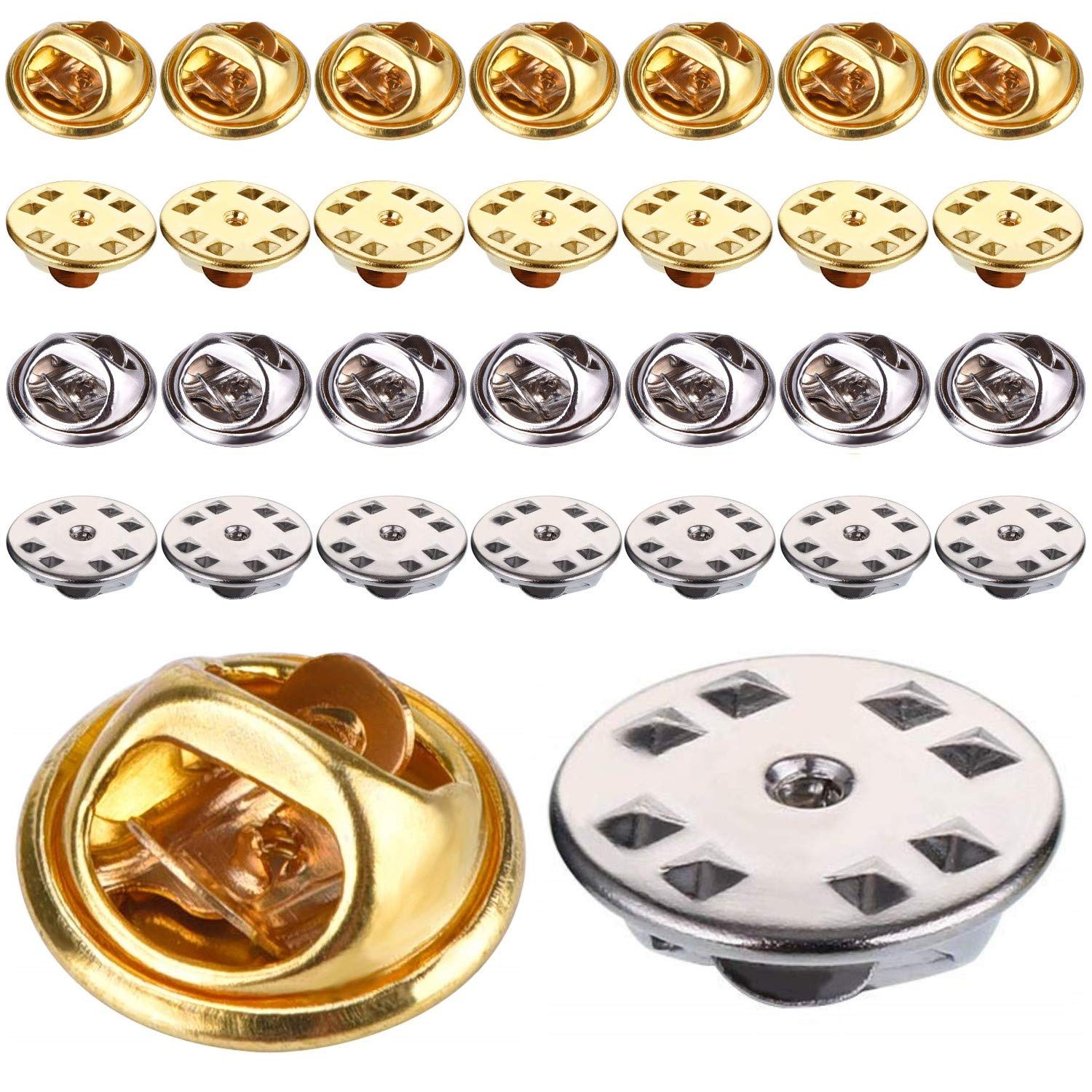Onwon 30 Pieces Brass Butterfly Cluth Badge Insignia Clutches - No Tool Required, Pin Backs Locking Bulk Metal Pin Keepers Locking Clasp (Gold & Silver)