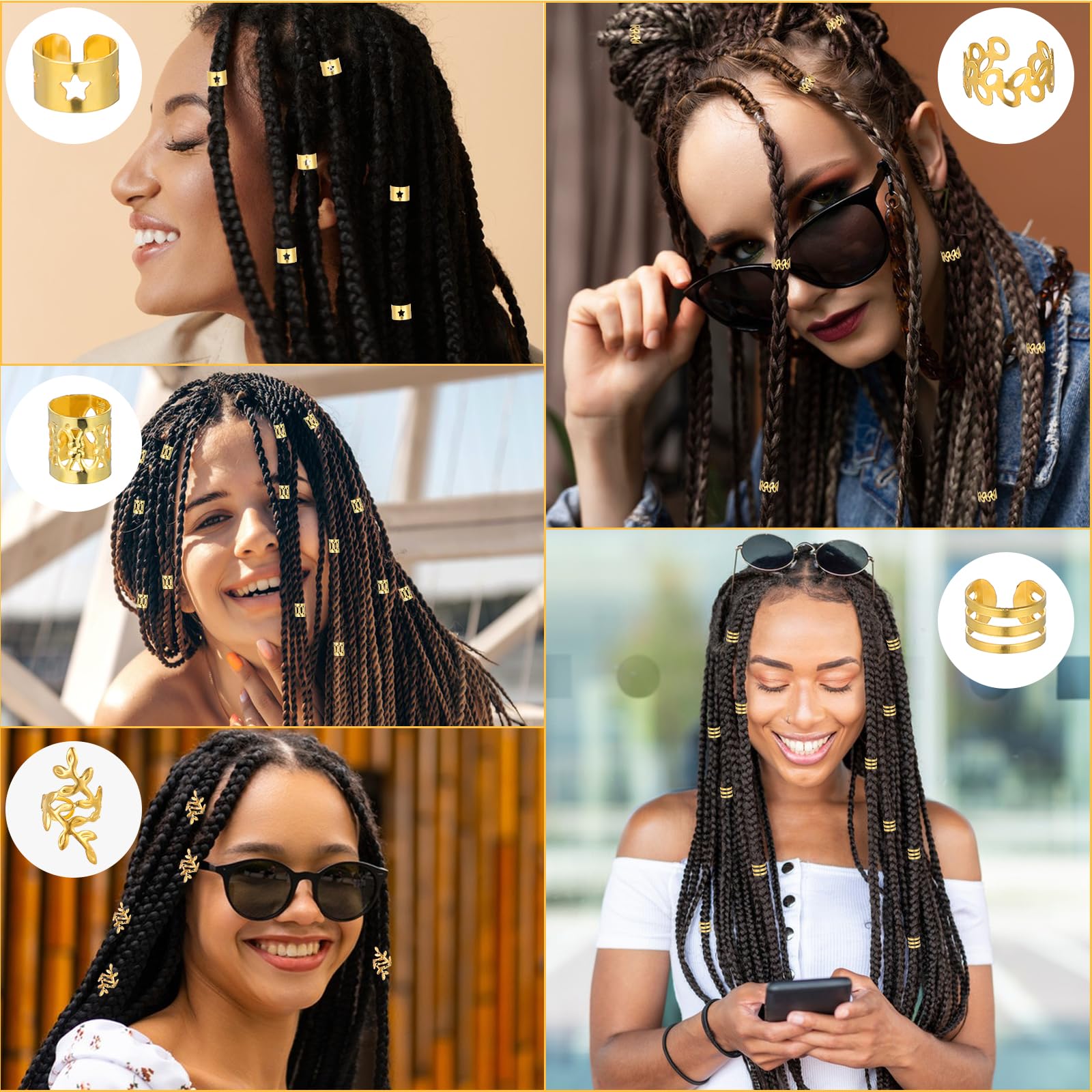 100 Gioielli Per Capelli Per Trecce E Dreadlock - Oro E Argento - Anelli Regolabili In Lega Per Donne E Ragazze - 2