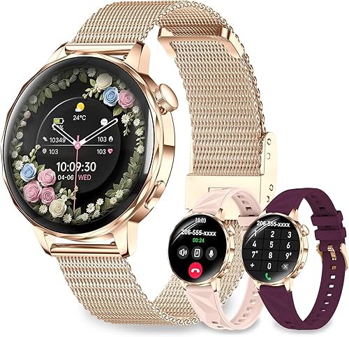 Relojes inteligentes para mujer, reloj inteligente de 1.27 pulgadas (respuestahacer llamadas) compatible con teléfonos iPhoneAndroid, reloj