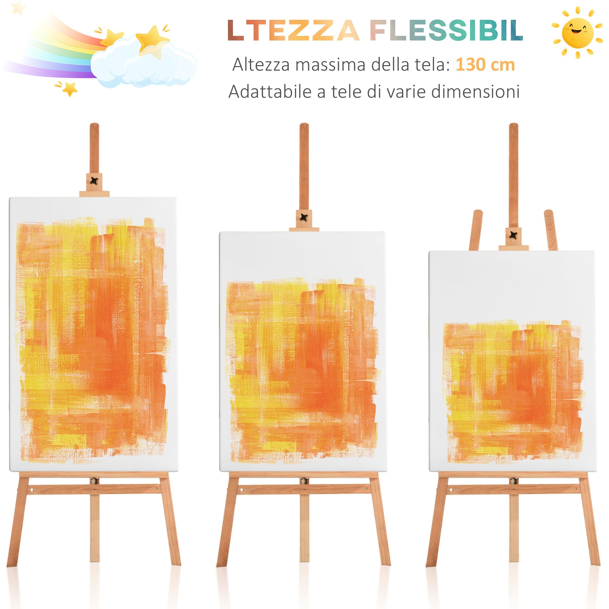 HOMCOM Cavalletto per Pittura a Treppiede 65x44x174-230 cm Colore Legno