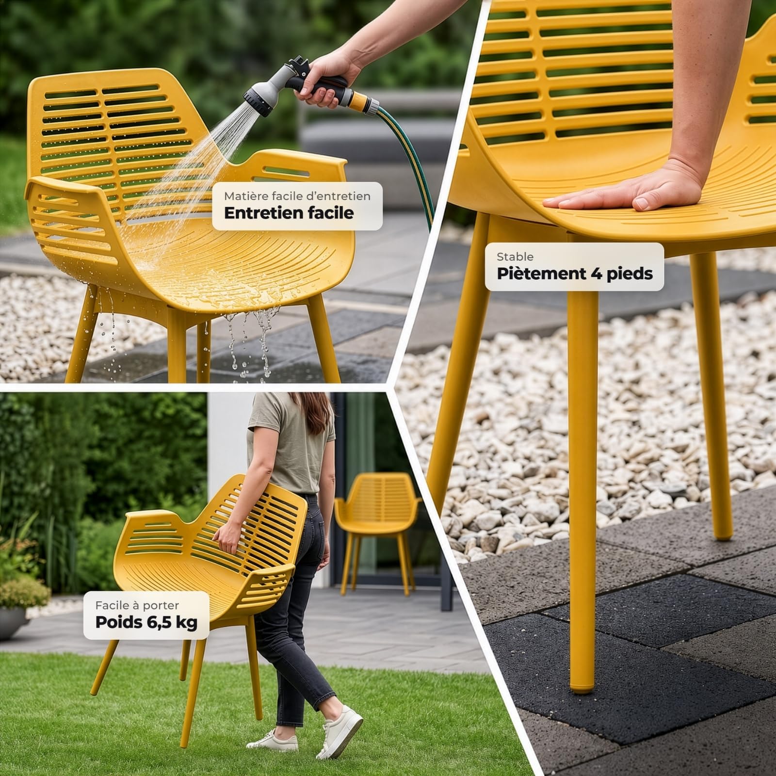 casa pura Chaise de Jardin Mayfield Jaune 1 pièce, Fauteuil Design avec Accoudoirs, Résine Polypropylène, Résistant aux Intempéries, pour Terrasse, Balcon, Patio et Intérieur, Charge jusqu'à 150 kg