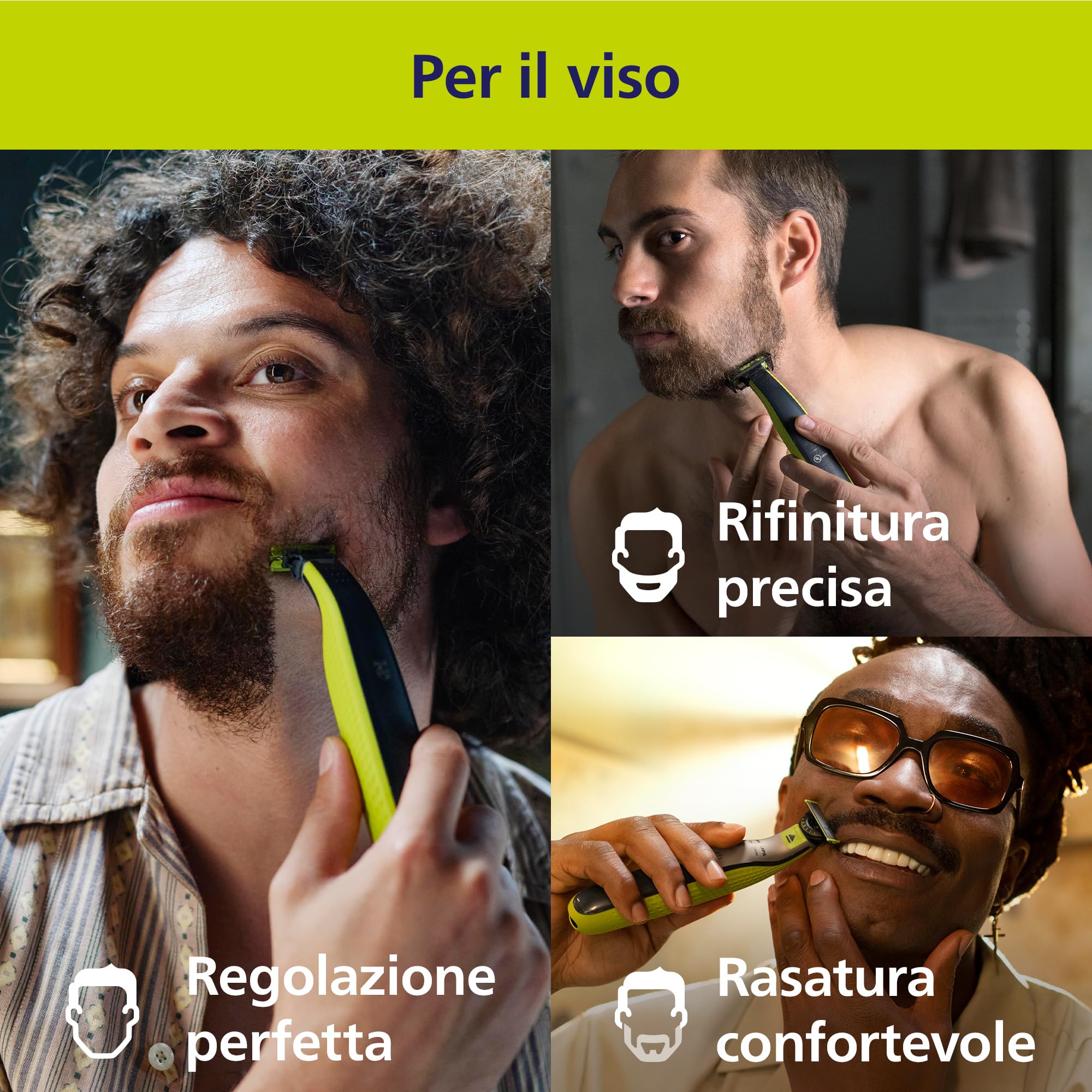 Philips OneBlade 360 Autentico Regolabarba elettrico per viso e corpo, rasoio e spazzola per il corpo, 3x 360 lame, 4x pettine per barba (1,2,3,5 mm), 1x kit per il corpo, QP2834/31