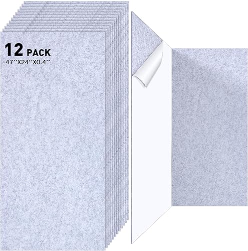 Miniatura 7 de Paquete de 12 paneles acústicos grandes, 47 x 24 x 0.4 pulgadas, panel autoadhesivo de absorción de sonido para estudio, oficina en casa (blanco)