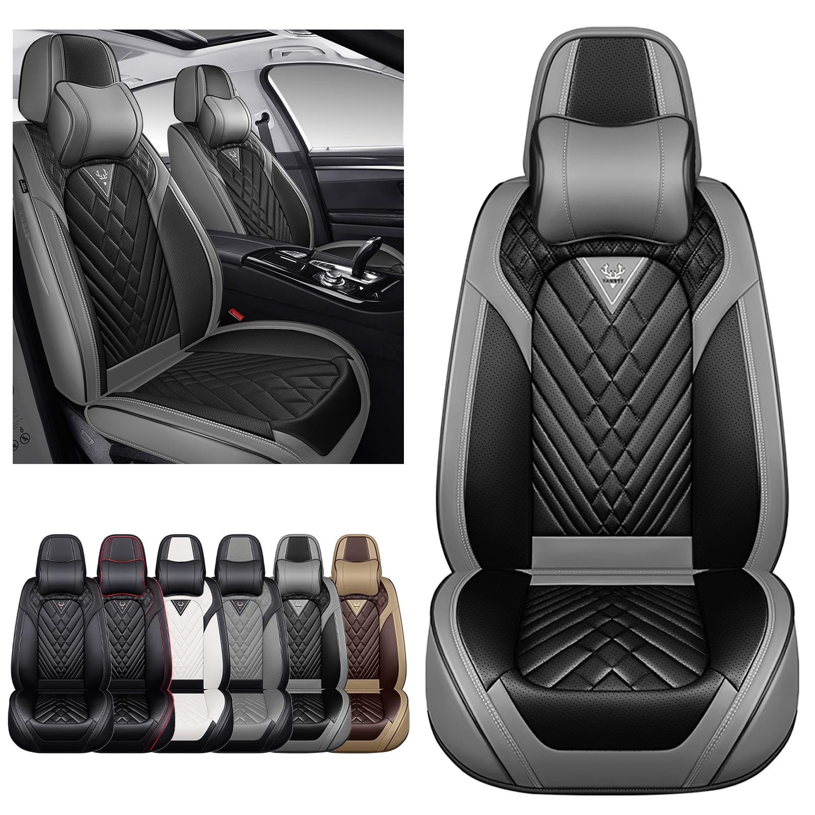 JYDJ Car Seat Cover for Chevy Camaro 2000-2024, Comfortable, Durable Leather Seat Cover, All Weather Sports Automotive Interior Accessories(Luxury 2 Seats, Grey Black)
