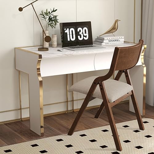 Miniatura 3 de Ball & Cast Juego de 2 sillas plegables con respaldo y cojín acolchado, taburete tapizado plegable portátil con marco de madera maciza, diseño