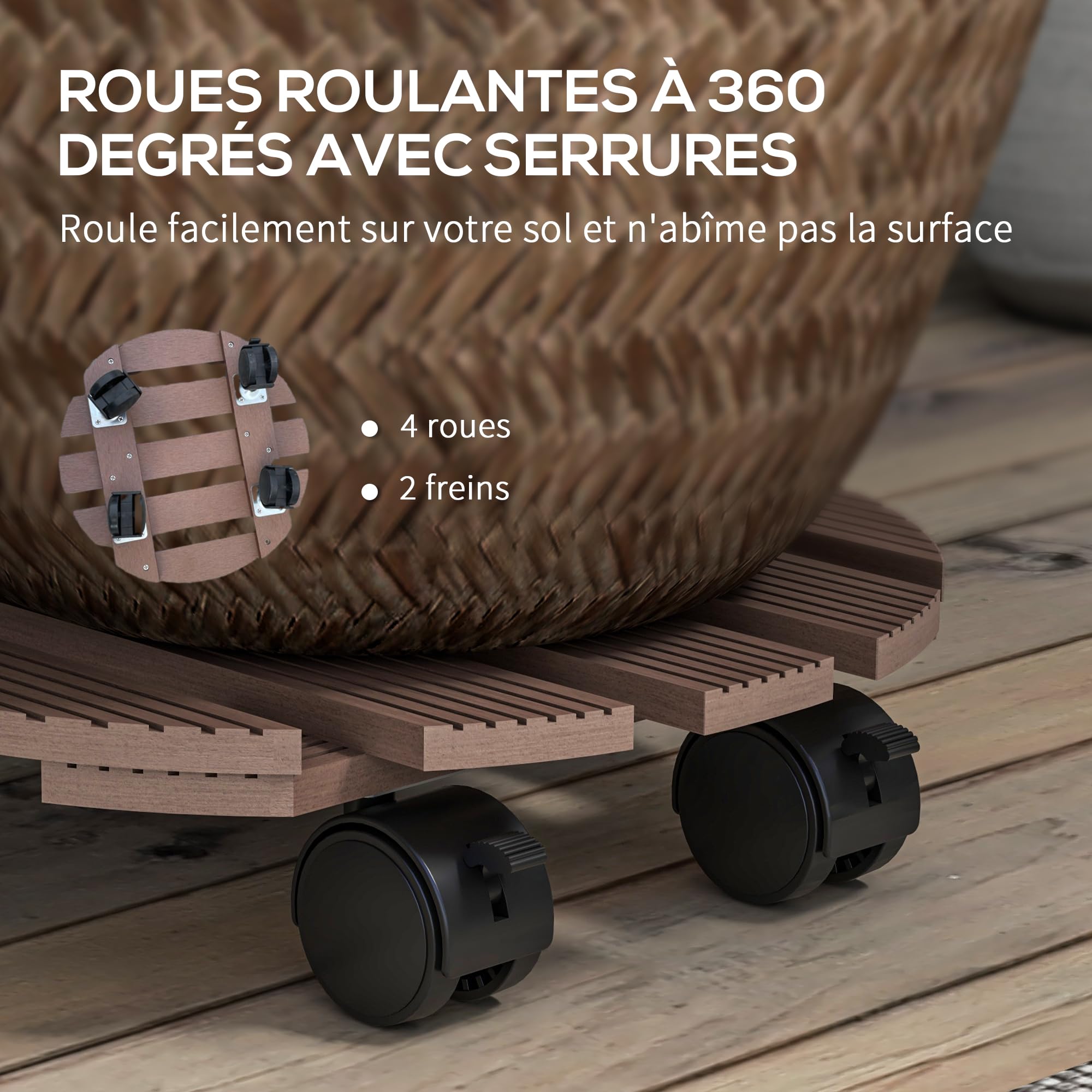 Outsunny Lot de 4 Supports Ronds pour Plantes, Porte Plante à roulettes | Support pour Pot de Fleurs, pour Intérieur et Extérieur