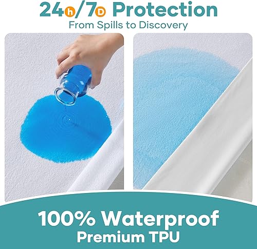 Miniatura 2 de OhGeni Waterproof Mattress Protector, Queen Size Fitted Sheet with Deep Pocket, 6''-18'' Washable Hypoallergenic Mattresses Cover,Noiseless Soft