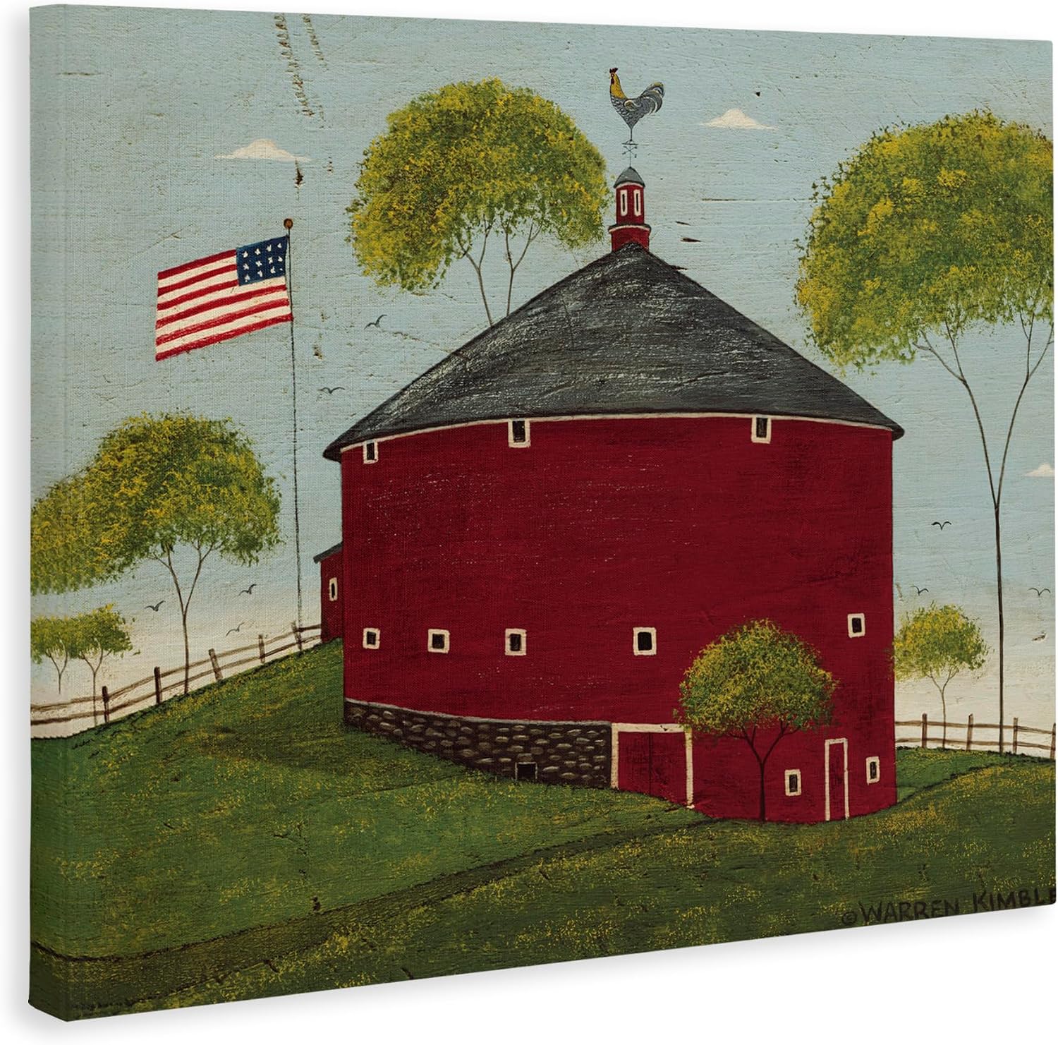 Stupell Industries Round Barn with USA Flag Canvas Wall Art Design by Warren Kimble, 20 x 16