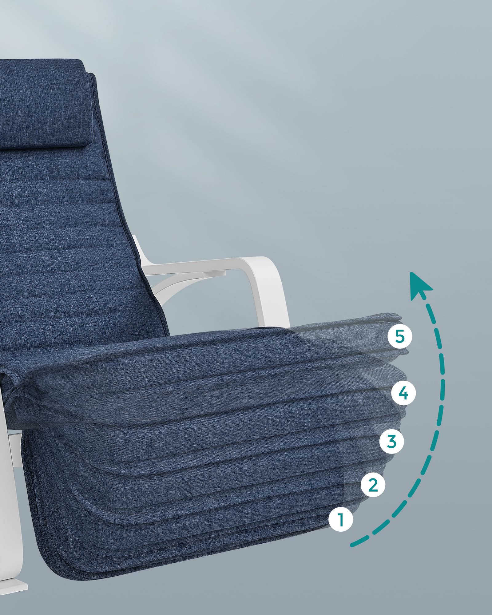 SONGMICS Fauteuil à Bascule, avec Accoudoirs en Bois, Chaise d’Allaitement, Repose-Pieds Réglable en 5 Positions, Capacité 150 kg, pour Chambre, Salon, Bleu Minuit et Blanc LYY011Q01