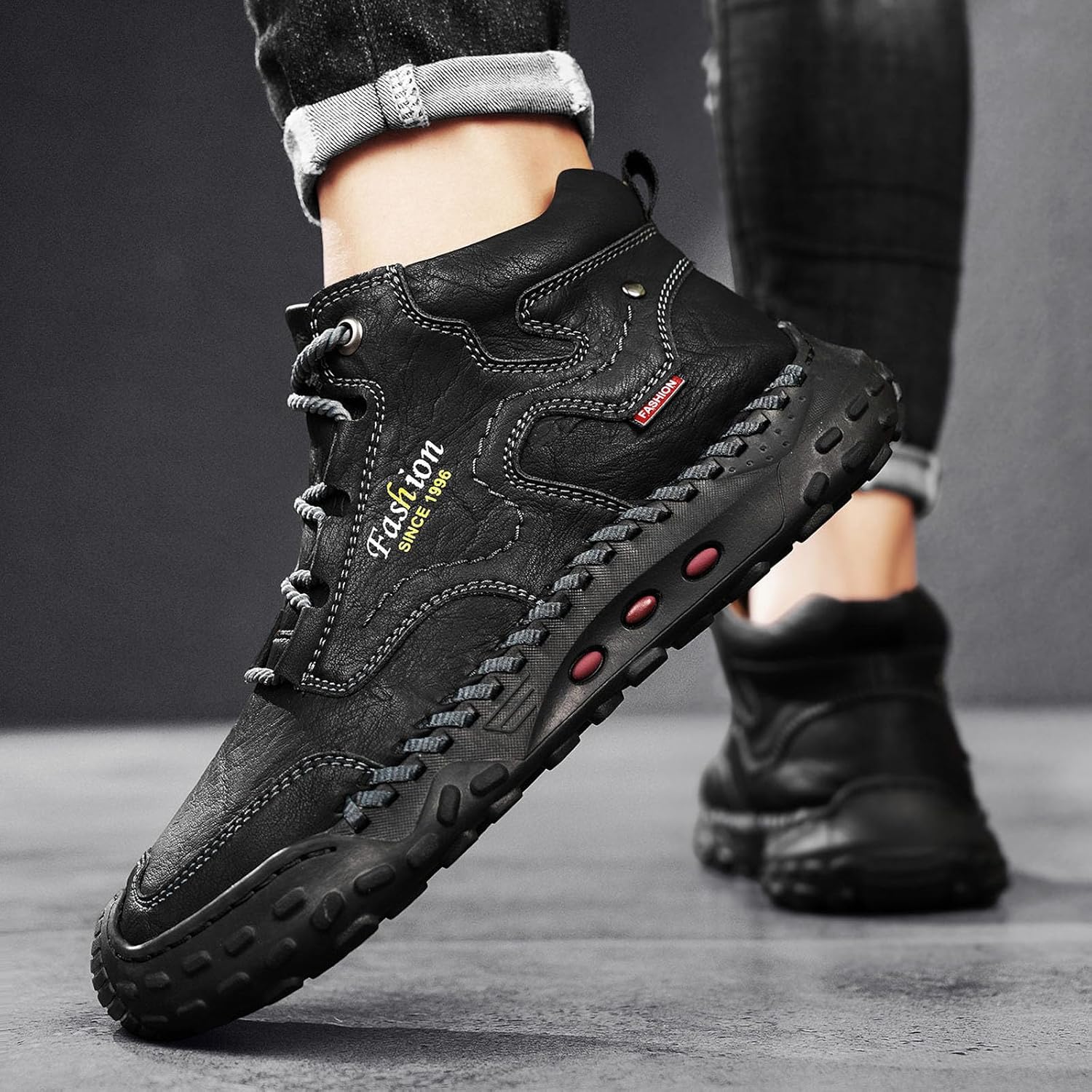 Men's Outdoor Hiking Chukka Boots,Lightweight Comfort Mid-calf Hand-stitched Leather Lace-up Non-slip Travel Casual Shoes - Image 7