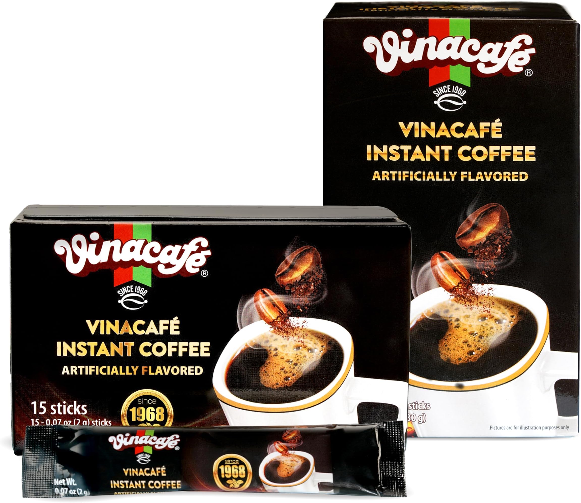 Vinacafe 15 Sticks Black Instant Coffee (0.07 oz. Per stick) Vietnamese Instant Coffee Mix, Iced Black Coffee, Cafe Den Da, Single Serve Coffee Packets