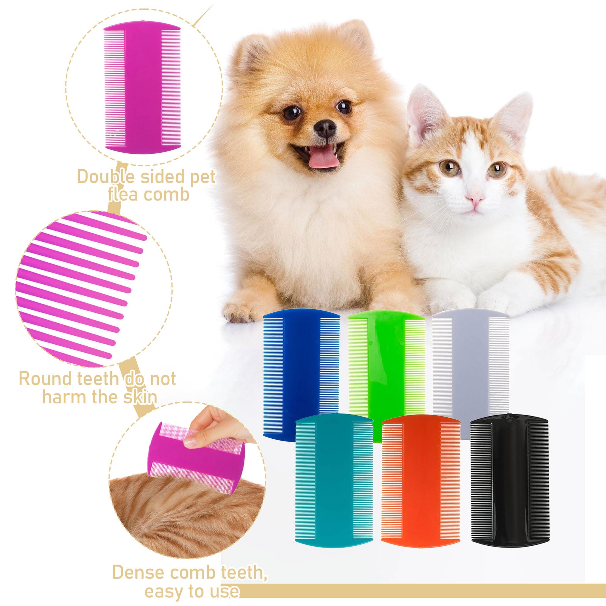 Lot de 140 outils de toilettage anti-puces et tiques - Peigne double face pour chats, chiens, poux et tiques pour petits animaux de compagnie, chatons et chiots (7 couleurs)