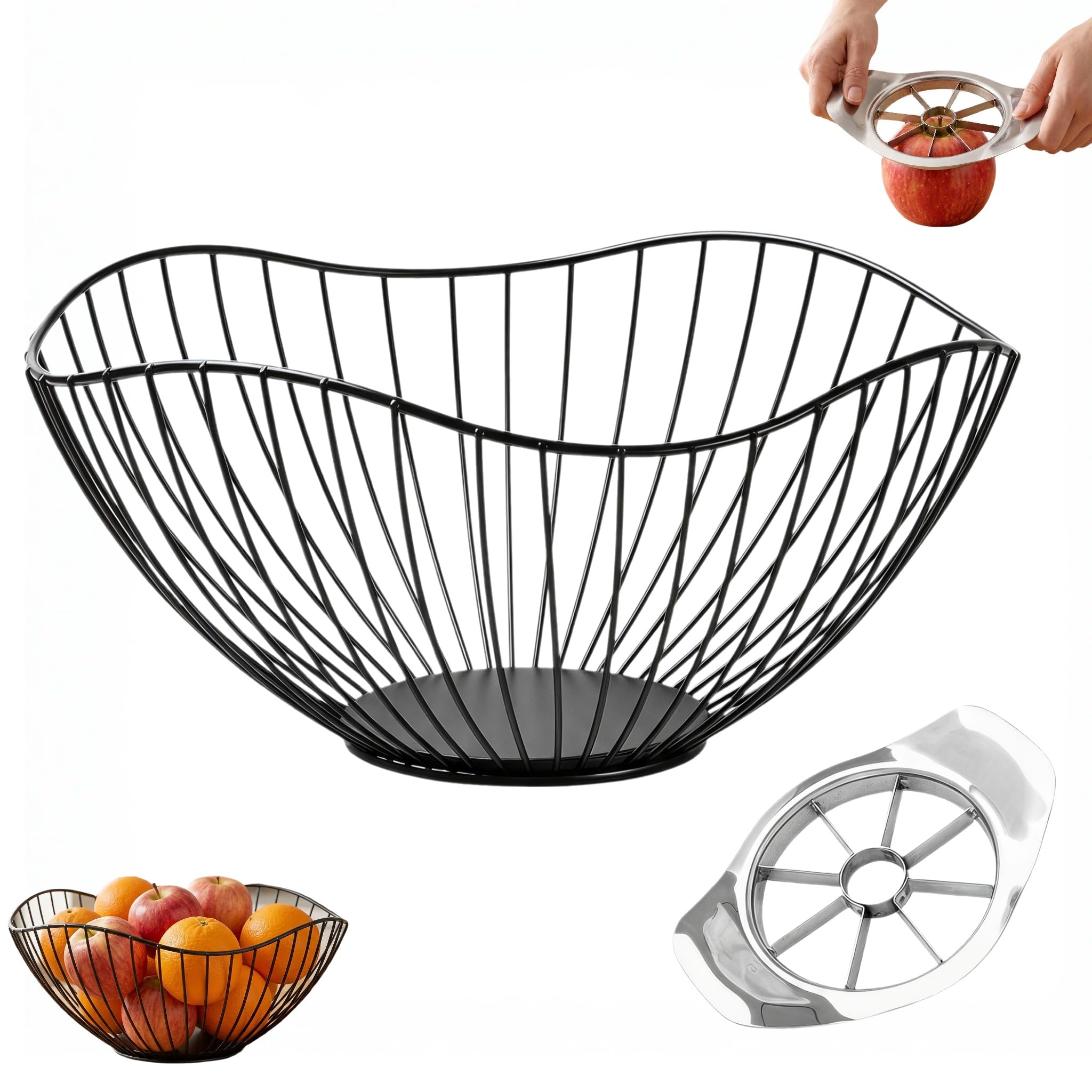 SMYJDMM Black Wire Fruit Basket, 26 x 12cm Large Wire Fruit Bowl