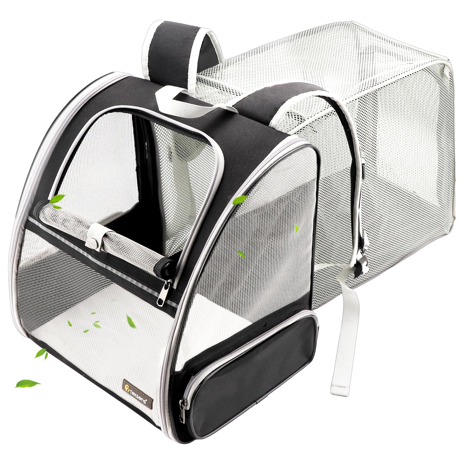 Texsens Cat Backpack - Expandable Pet Carrier for Medium Cats and Small Dogs up to 17 lbs - Breathable, Collapsible & Soft Cat Travel Bag for Outdoor Hiking (Black)