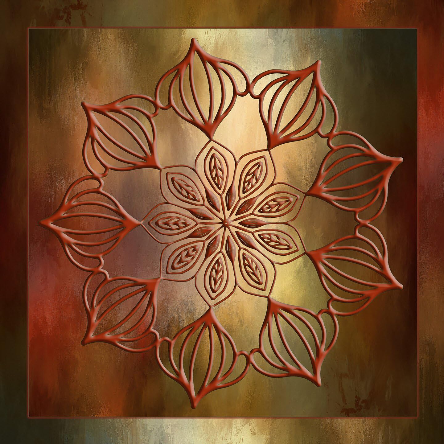 Scarlet Lace Mandela Fabric Panel - Panel Size is 26” X 26”, Quality Quilting Cotton