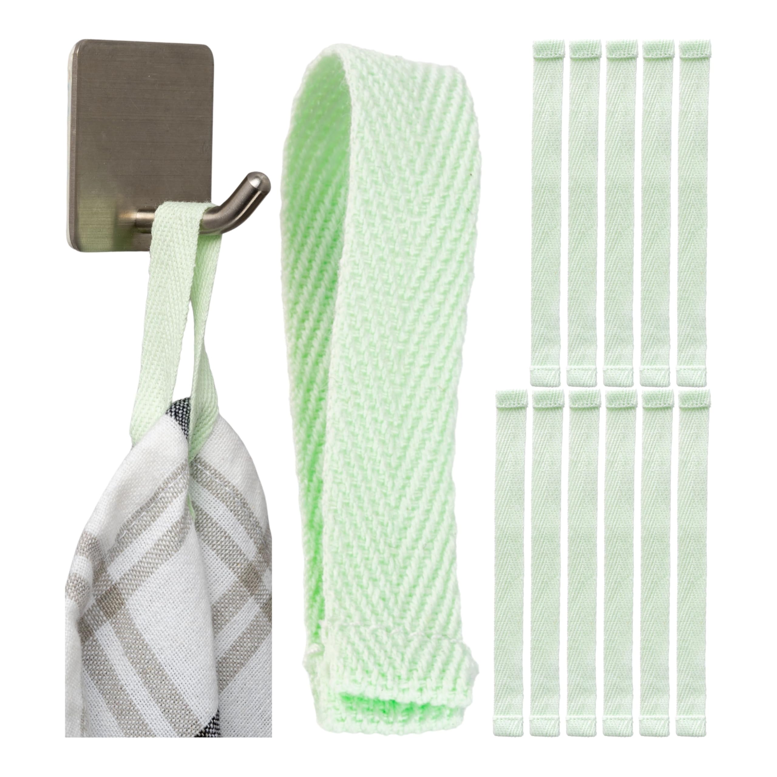 Your Day Mate For Sewing On, Light Green, 12 Pcs Sew-On Towel Hangers, 12 Pieces, 150 X 12 Mm Loops, In Green, Made Of Cotton, Folded And Sewn Ends, Hanger Holder Set For Tea Towel, Hand Towel, Cloth, Decoration, Camping