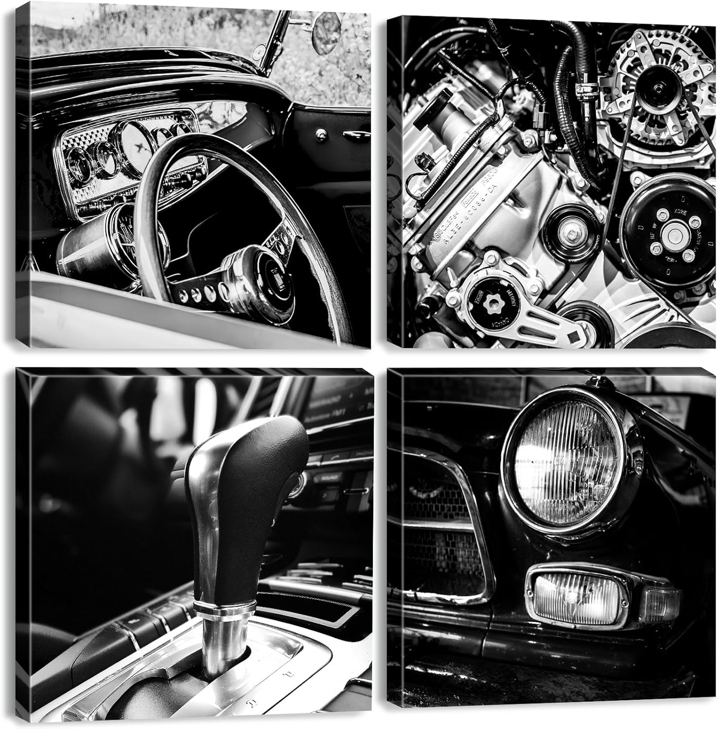 Pósteres de pared de automóvil en blanco y negro para hombre, dormitorio, oficina, decoración de vehículo vintage, impresiones en lienzo para