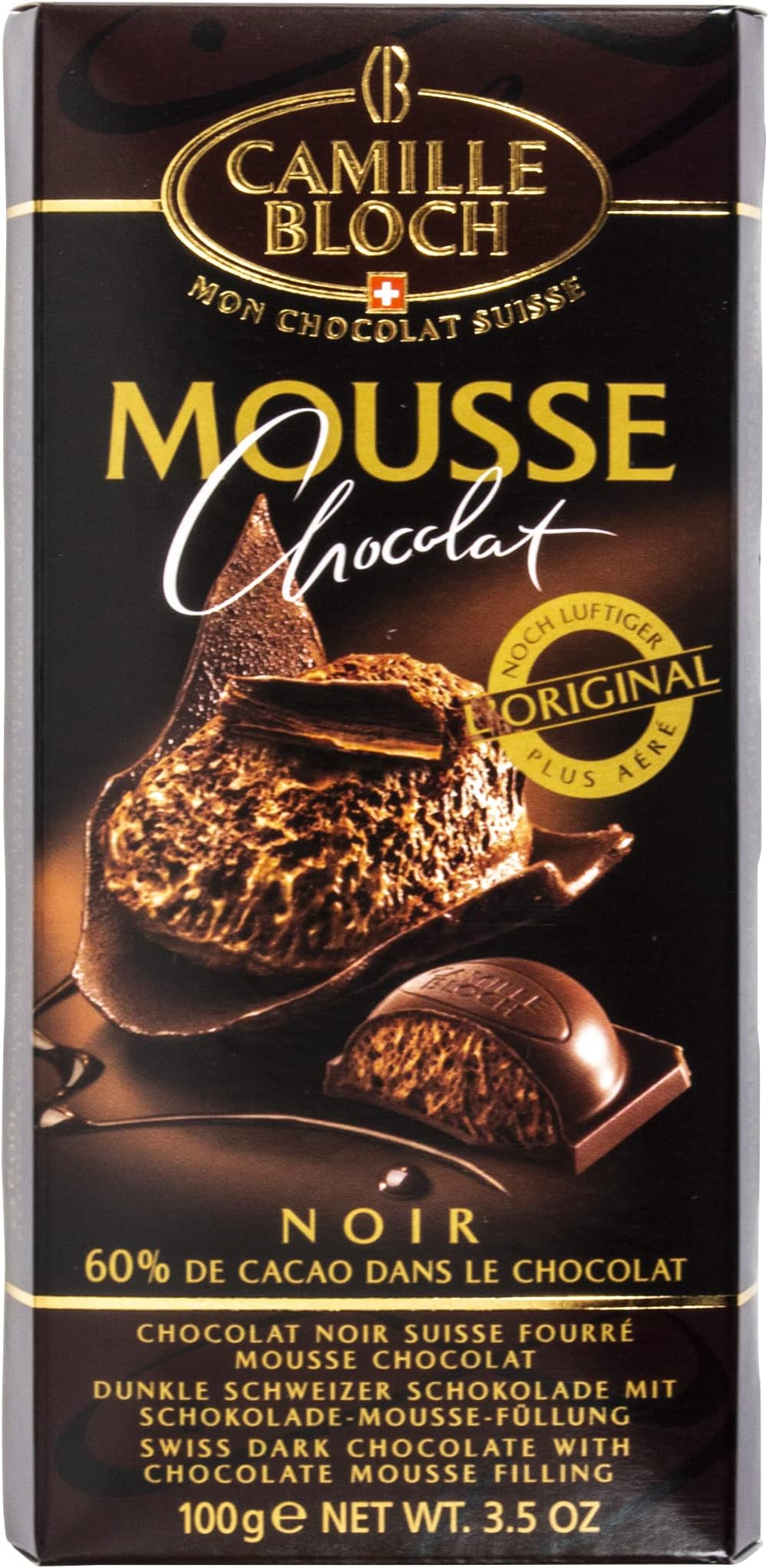 CAMILLE BLOCH Dark Chocolate With Mousse Filling, 100 GR