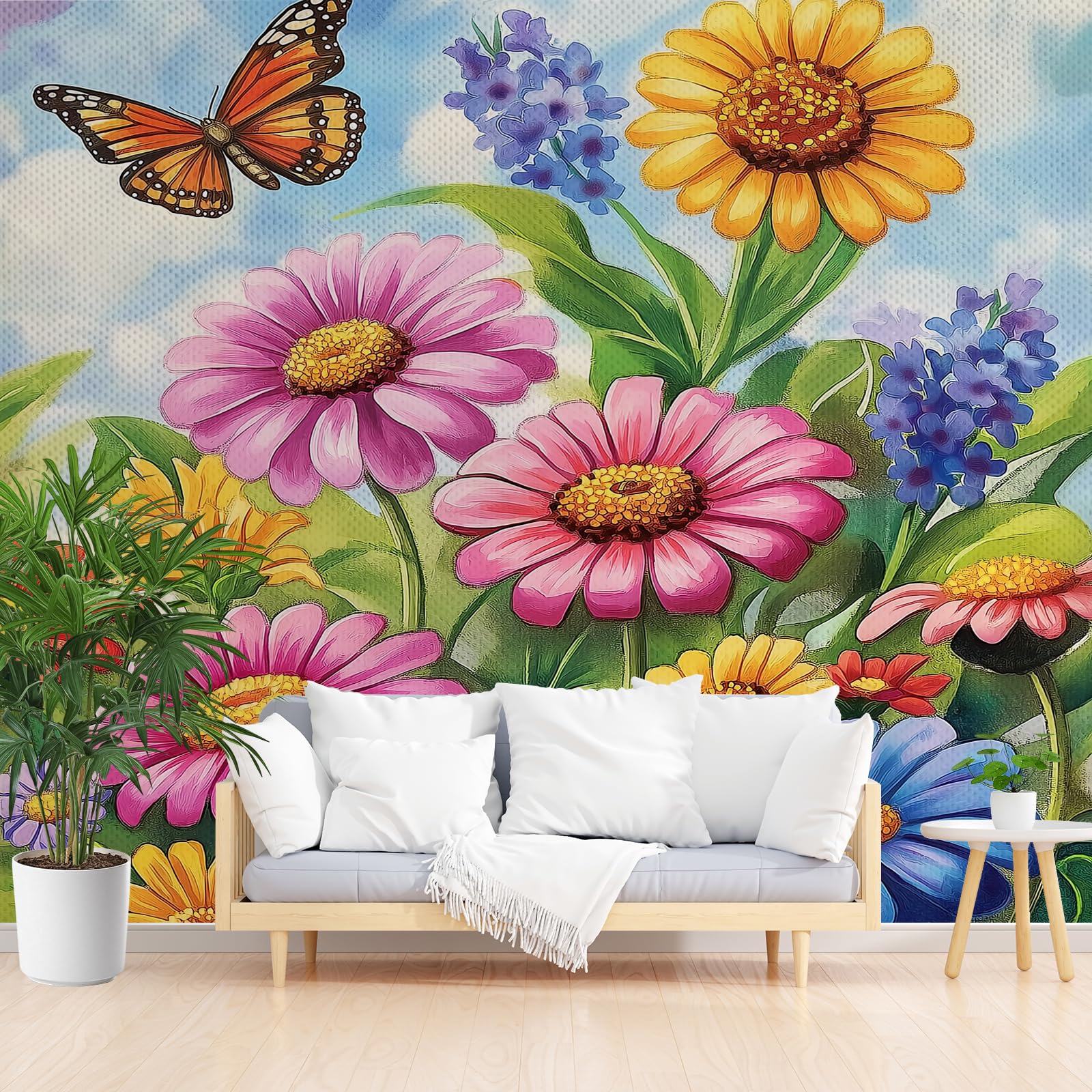 Papier peint panoramique papillons fleurs, une décoration murale pleine de poésie