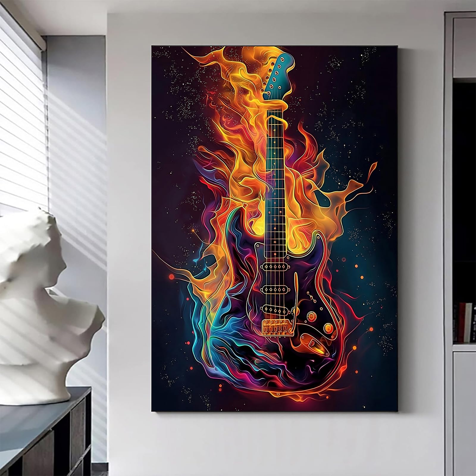 Amazon.com: Electric Guitar Wall Art Fire Burning Poster