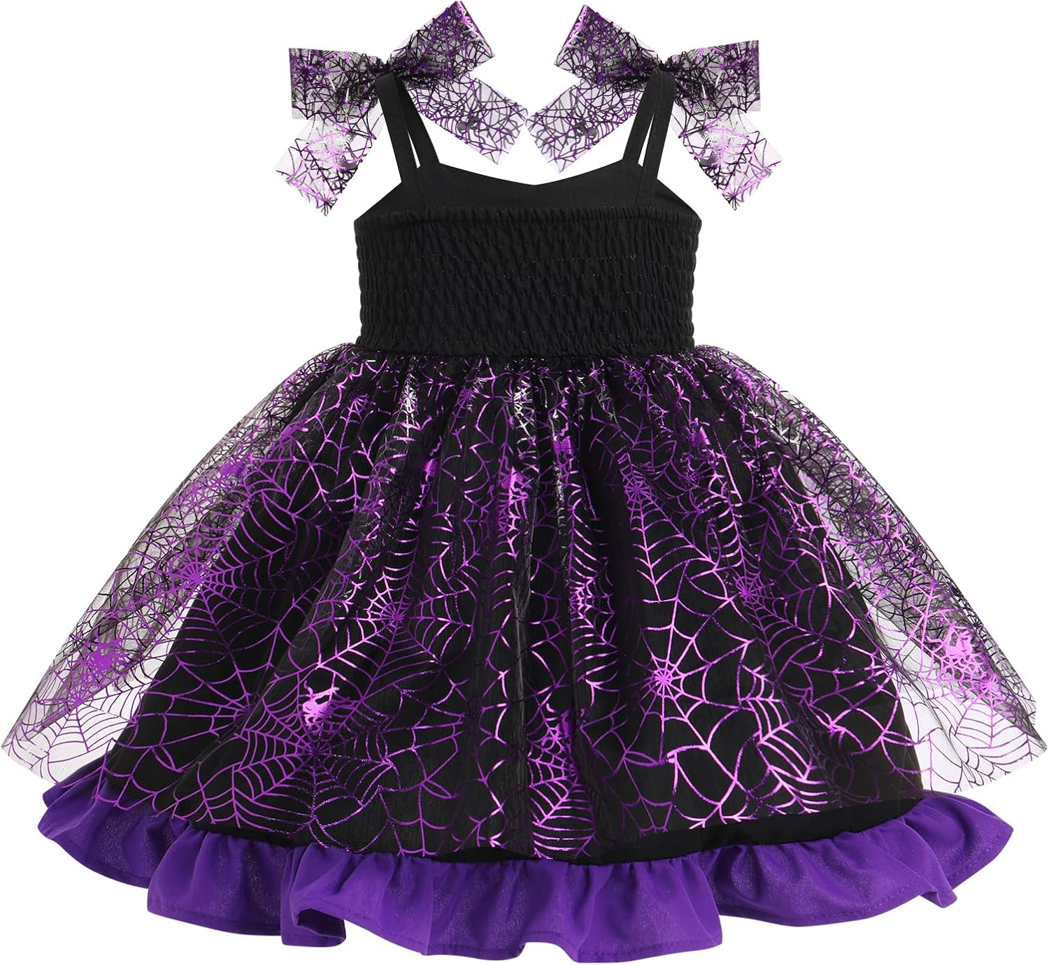 IDOPIP Baby Girls Halloween Tutu Dress Shiny Spider Bat Princess Birthday Party Dresses Ruffle Tulle Bowknot Dress up Costume