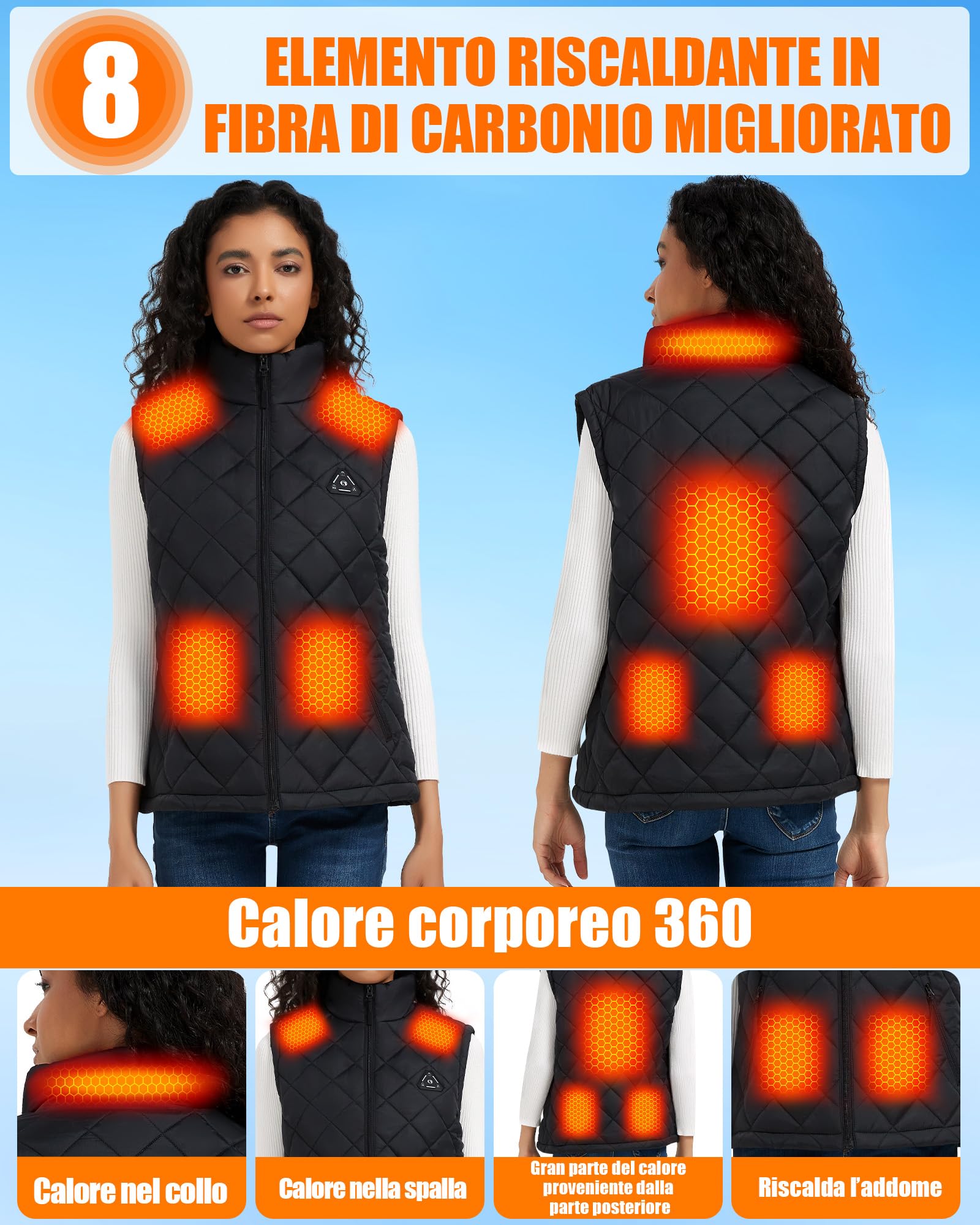 CYCYHEAT Gilet Riscaldato Uomo e Donna con Batteria 7.4V 10000mAh e Controllo 4-in-1 – Gilet Riscaldante Leggero Imbottito
