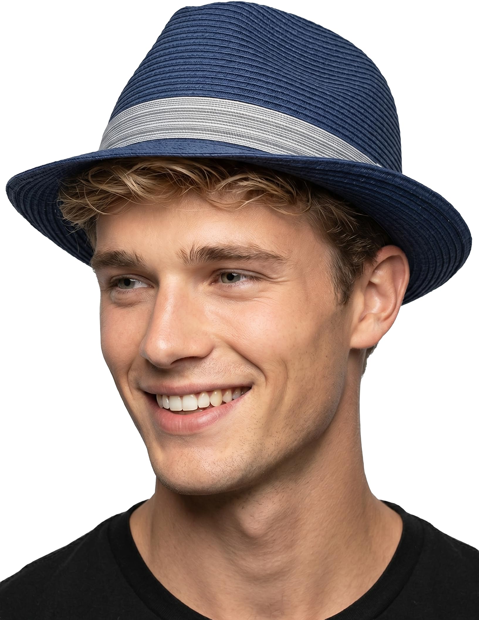 Funky Junque Packable Straw Fedora, Mens Panama Trilby Hat