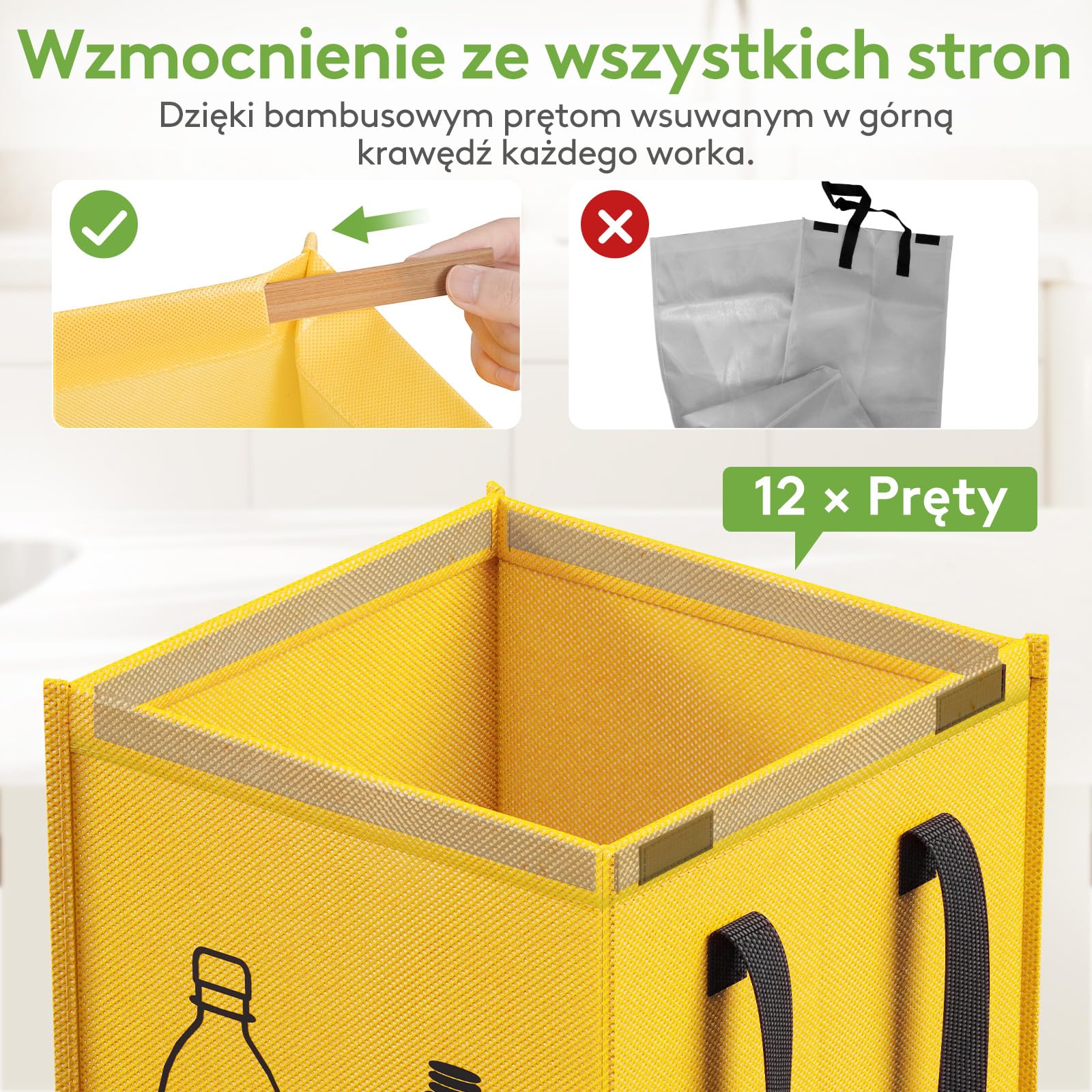 Lifewit System segregacji śmieci z pokrywką, pojemnik na odpady i butelki na kaucję, 3 przegródki na papier, szkło i plastik, recykling, 3 x 45 l, łatwe opróżnianie