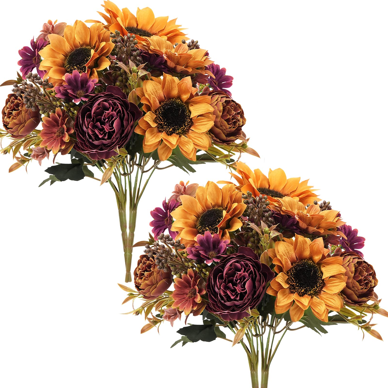 GTIDEA 4 Bundles Fall Artificial Flowers Bouquet, Fake Sunflowers Flowers