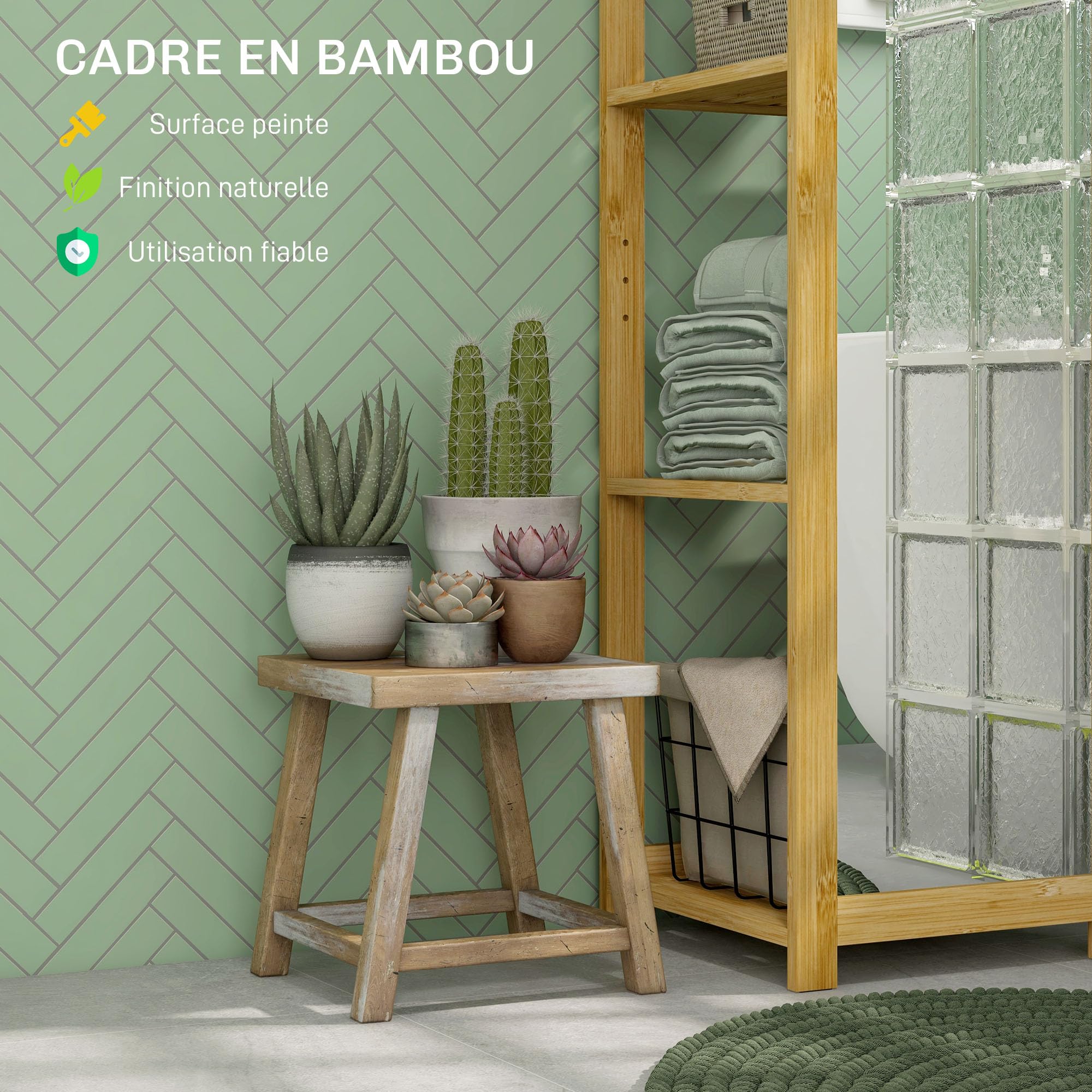 HOMCOM Meuble Colonne de Salle de Bain avec Miroir Naturel 35 x 35 x 168 cm