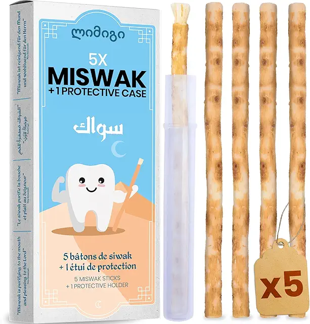 Miswak: 5 Siwak Sticks + Protective Case - Natural Toothbrush