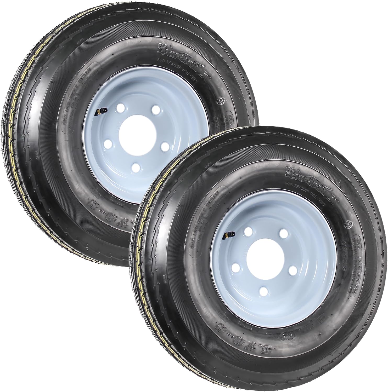 eCustomrim 2-Pack Trailer Tires On Rims 5.70-8 570-8 5.70 X 8 8 in. Load C 5 Lug Wheel White - 2 Year Warranty w/Roadside