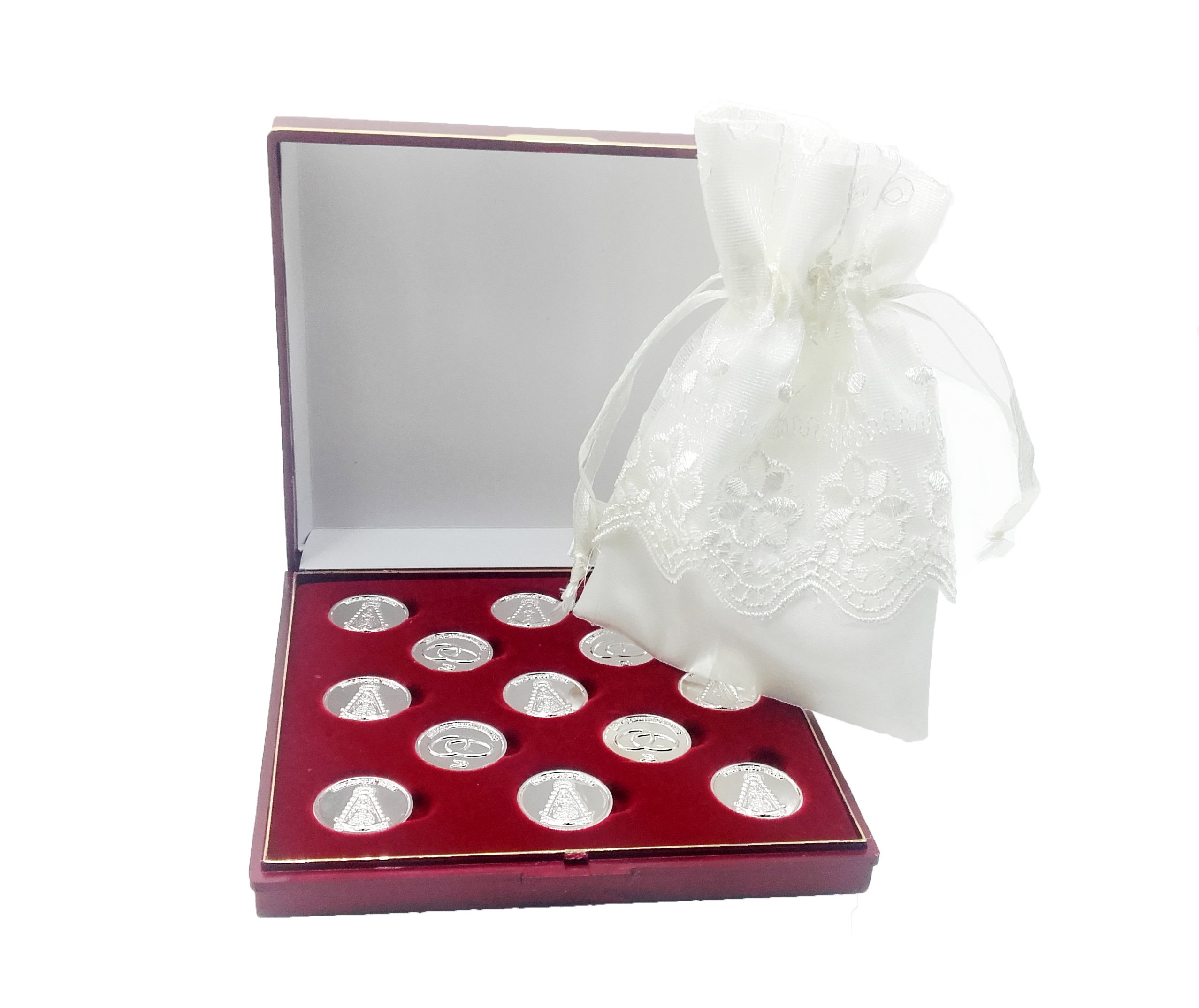 DOCOLASTRA Arras de la Vírgen del Rocío, con saquito de satén y Estuche.