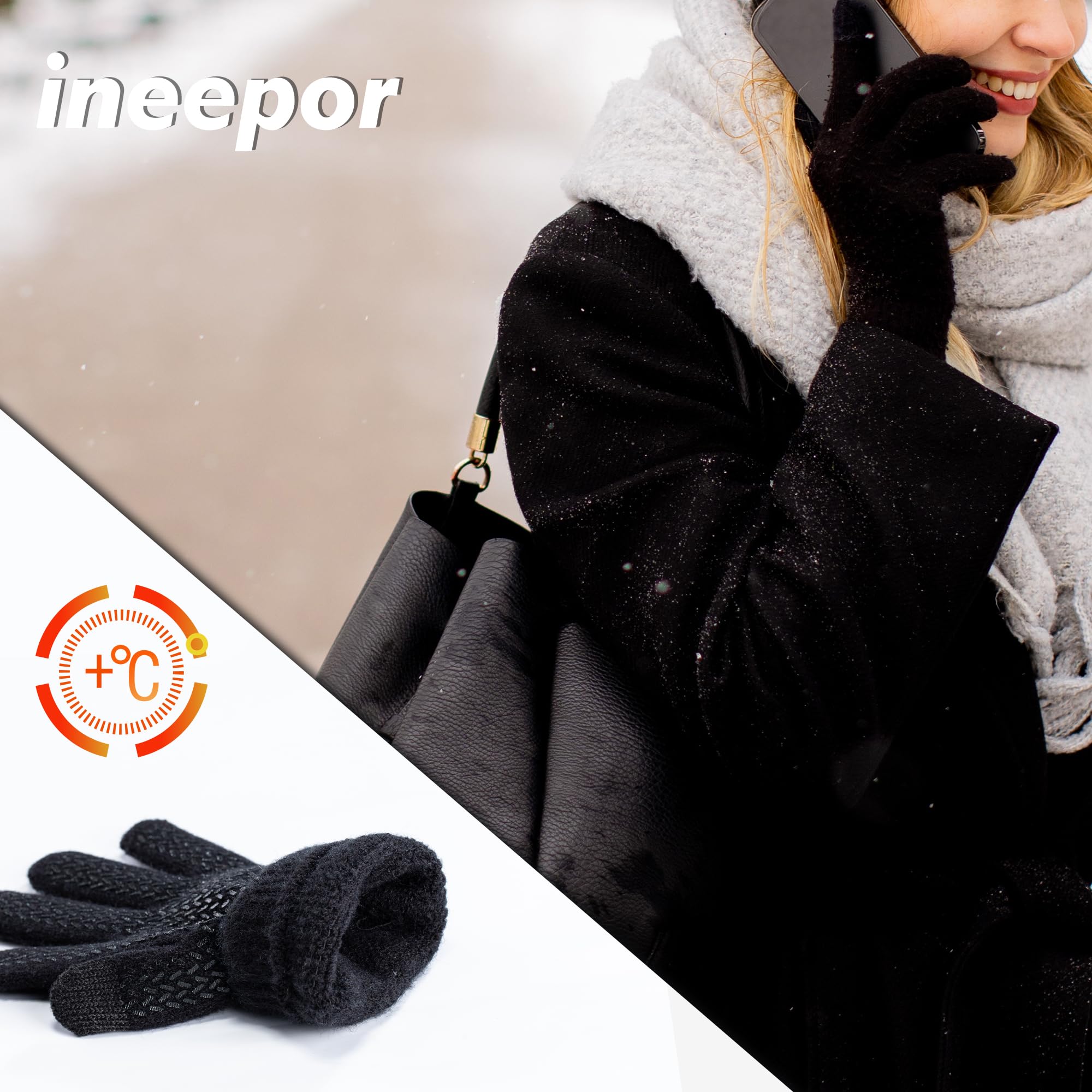 ineepor Guanti Invernali Uomo Donna,Guanti Touchscreen di Alpaca Termica,Guanti in Calda Lana Antiscivolo per Guida Computer Smartphone Lavoro,Guanti Sportivi Anti-Freddo per Sci,Ciclismo,Moto,Corsa
