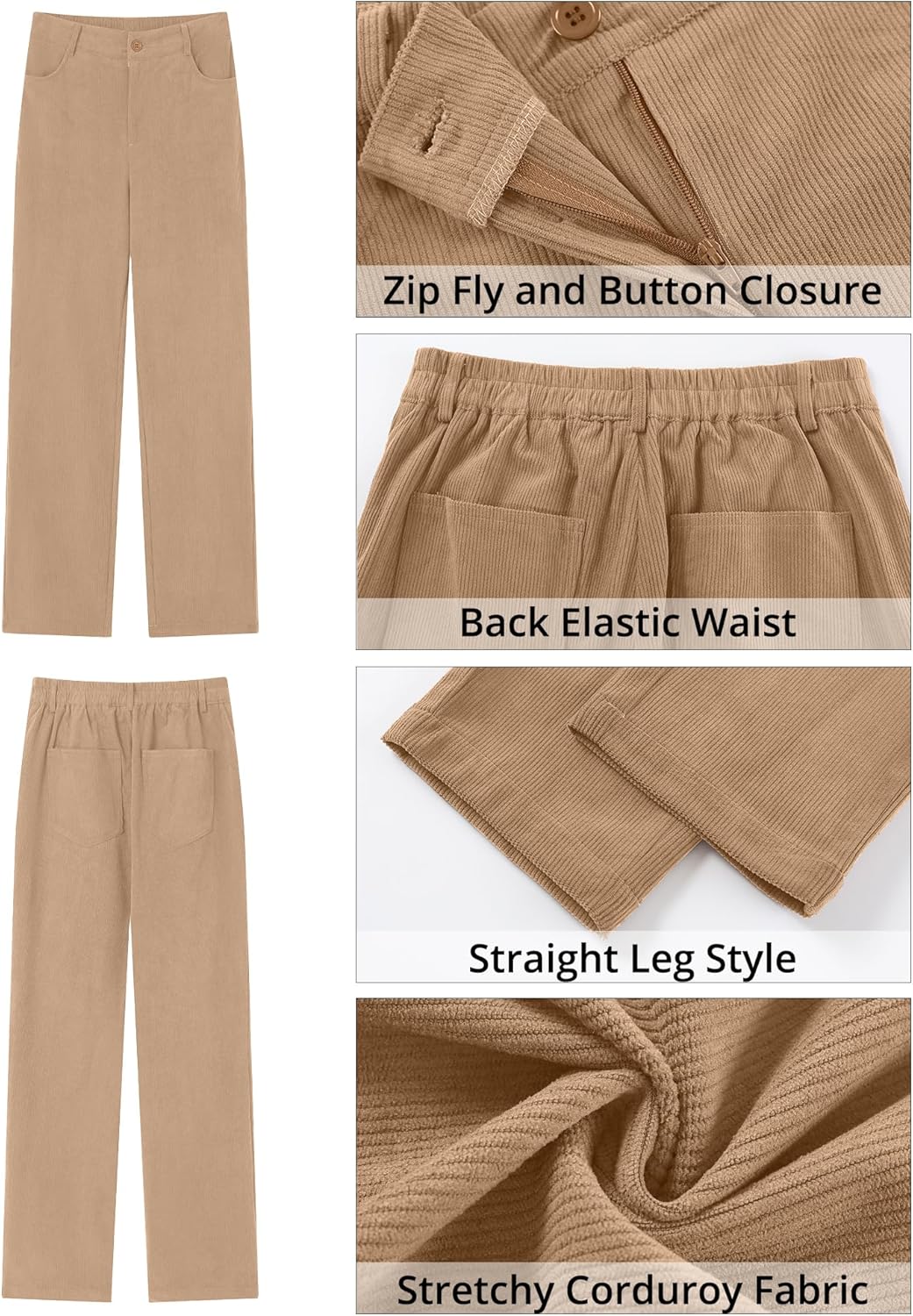 GRAPENT Corduroy Pants for Women High Wasited Straight Leg Elastic Waist Stretchy Casual Work Pants Fall Winter Trousers - Image 5