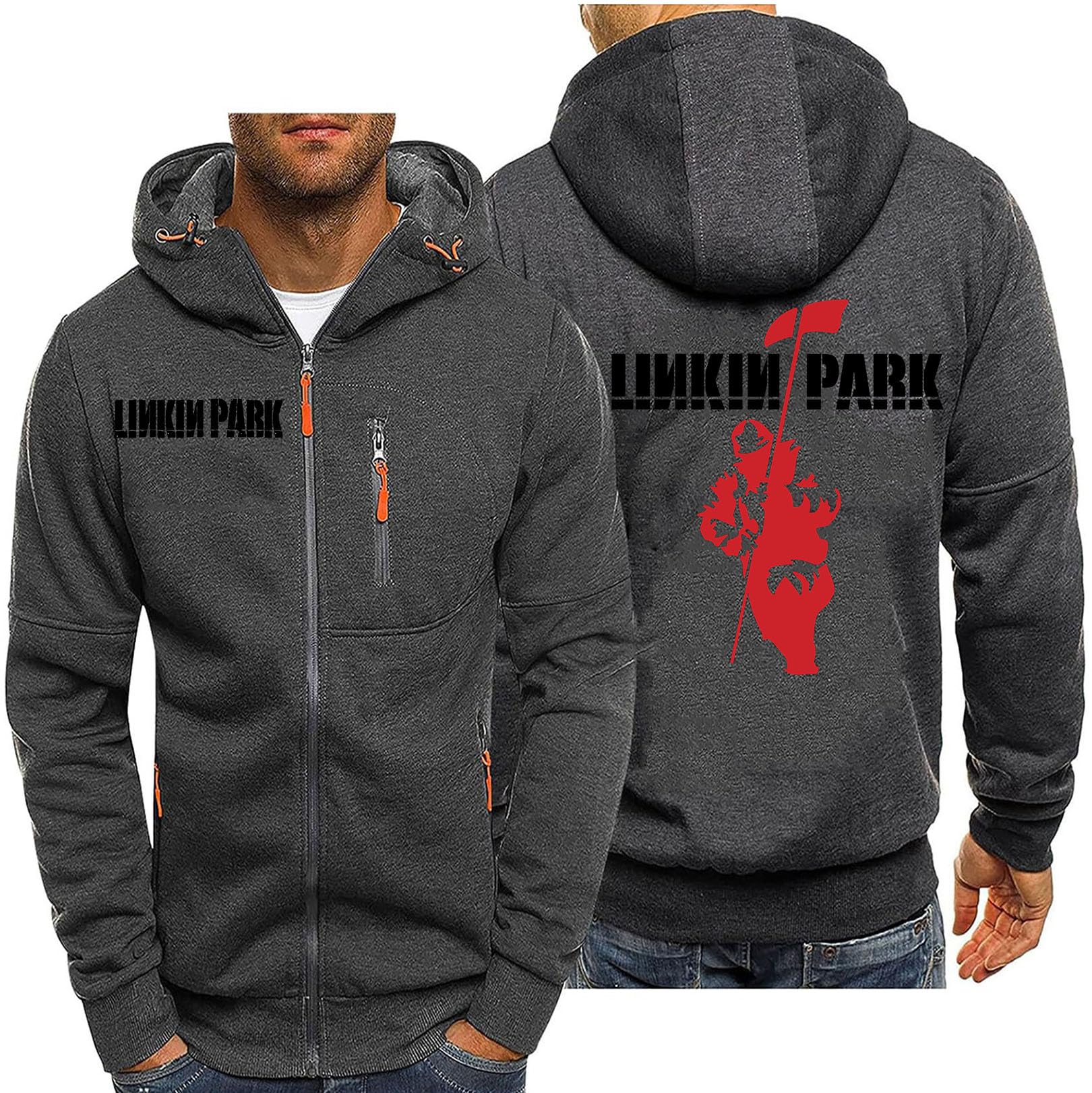 Myyly Men's A Plush Hooded Sweatshirt For Linkin Park Hoodies Boys Long Sleeve Pullover Jacket Casual Sportswear Jumper Teen Spring Tracksuit Novelty Outdoor Thletic Coat,-L