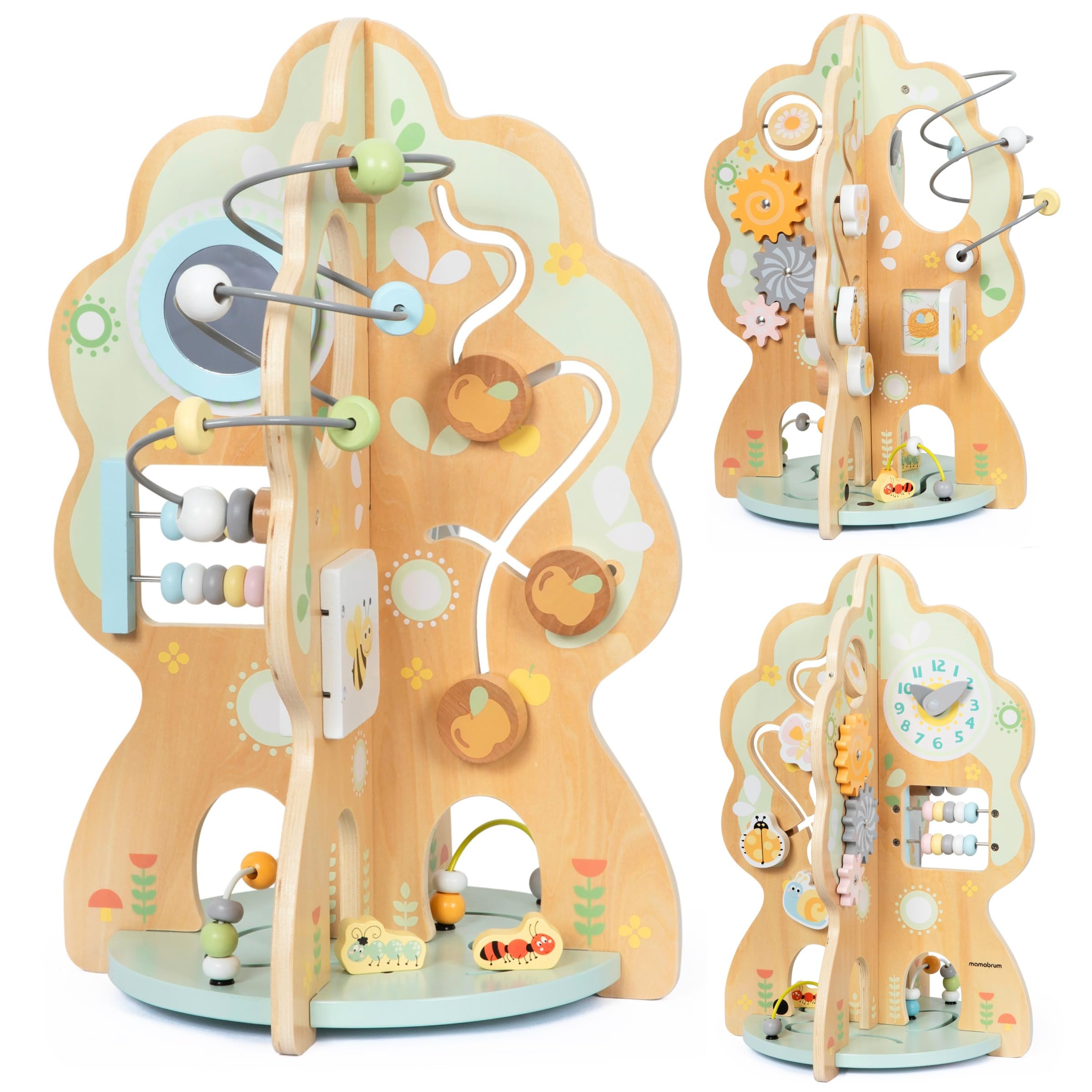 mamabrum Juguete Educativo Árbol de Madera - Centro de Actividades 10 en 1 para Bebé 1 Año - Juguetes Niños 1 Año con Laberinto, Engranajes y Reloj - 44,5cm