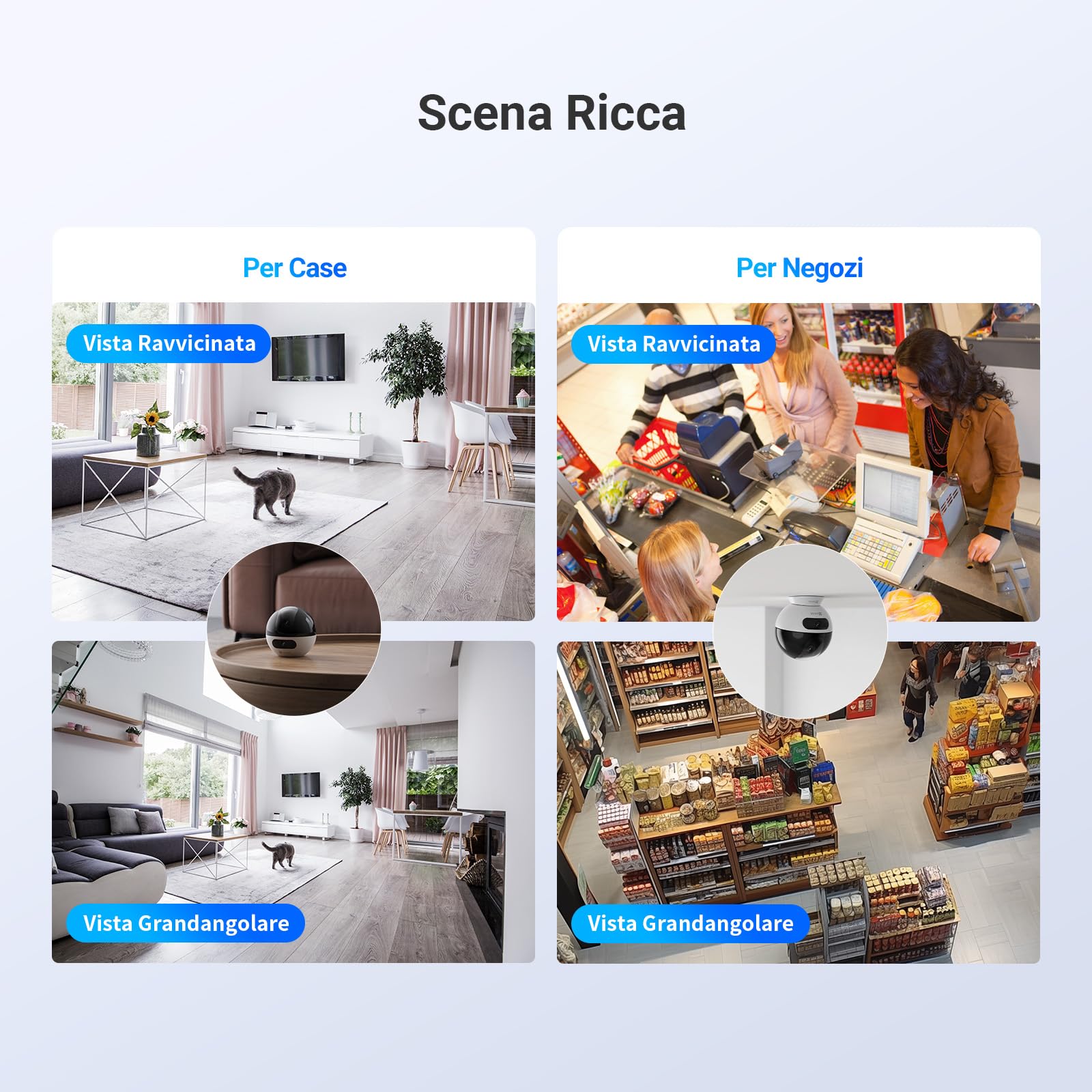 EZVIZ C7 Telecamera Wi-Fi Interno 4MP con Doppia Lente, Videocamera Sorveglianza Interno a 360°, Rilevamento di Persone/Animali, Audio Bidirezionale, Visione Notturna, Modalità Pattugliamento/Privacy
