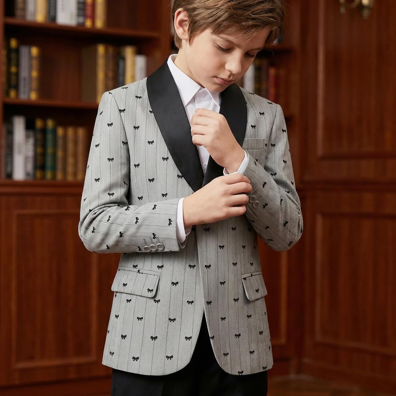 Boys Patterned Dress Blazer Kids Slim Fit Tuxedo Jacket