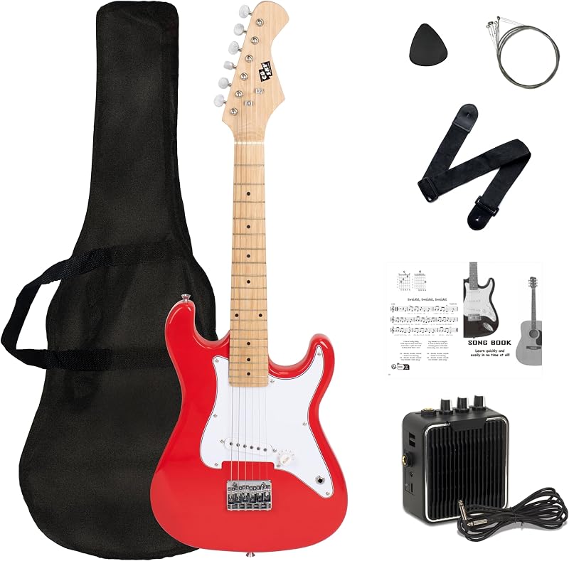 Kit principiante de guitarra eléctrica para niños de 32 pulgadas, mini guitarra eléctrica de tamaño junior para niños con amplificador de 5 W y bolsa de guitarra, unisex rojo