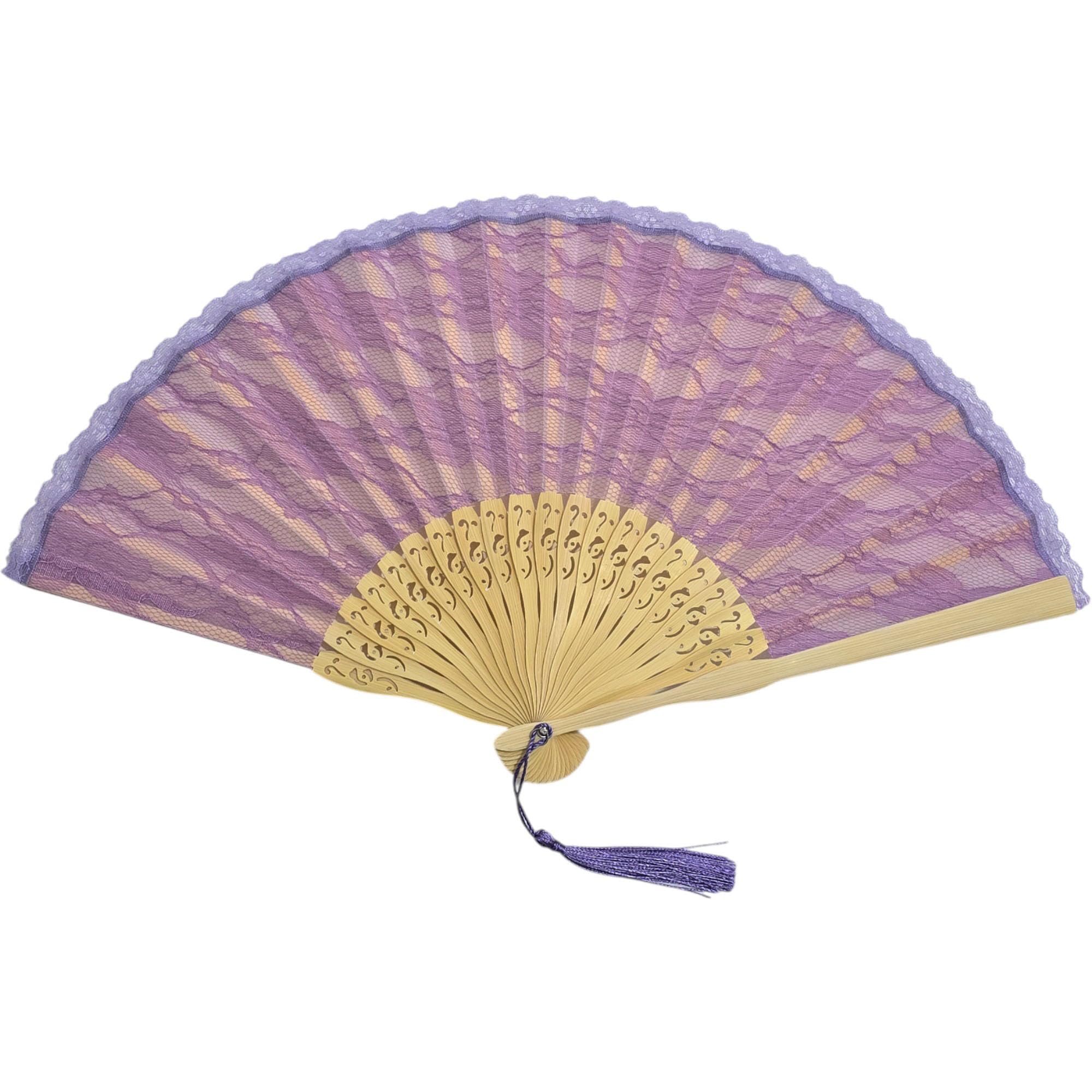 GFM® Spanish Lace Handheld Folding Hand Fan- for Summer, Wedding, Vintage French Gypsy Fan, Party Favour, Dance (SPFAN-AA) (Spfan1-Lilac Purple) (Spfan1-A-Li)