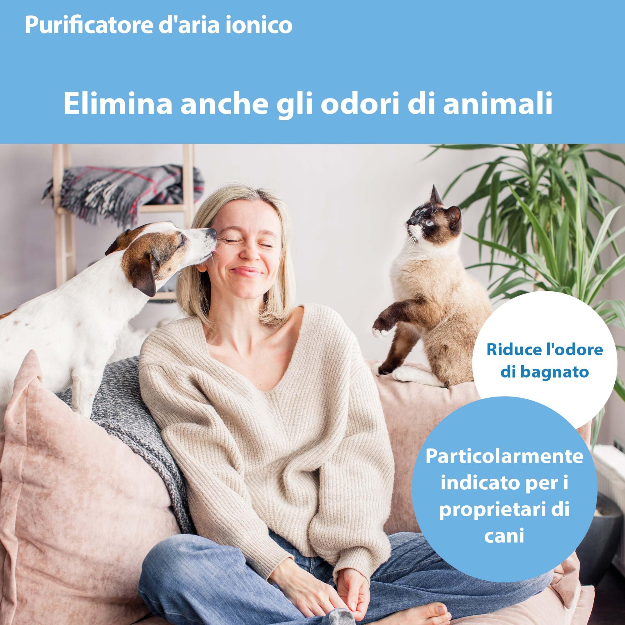 Emmi Air Ioni Purificatore d'Aria - Adatto per allergici | Fino a 35 m² | Purificatore d'Aria con ioni neutralizzanti gli odori | Ideale contro polvere, virus, pollini e odore di acrilico