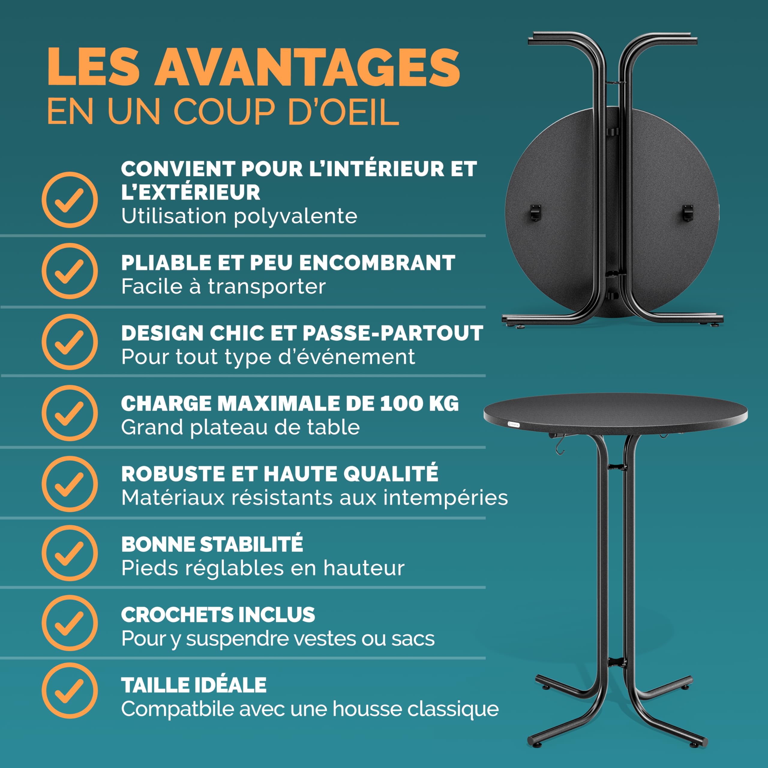 Casaria® Table de Bar Grise Ronde Ø80 cm Pliable Haute de 110 cm Plateau de Table en MDF Mange Debout Table d'appoint
