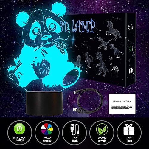 Miniatura 2 de Shellvcase Panda 3D Night Light, Optical Illusion Lamp 7 Colors Changing with Smart Touch & USB Cable, Giant Panda Gifts for Boys Girls Kids, Panda