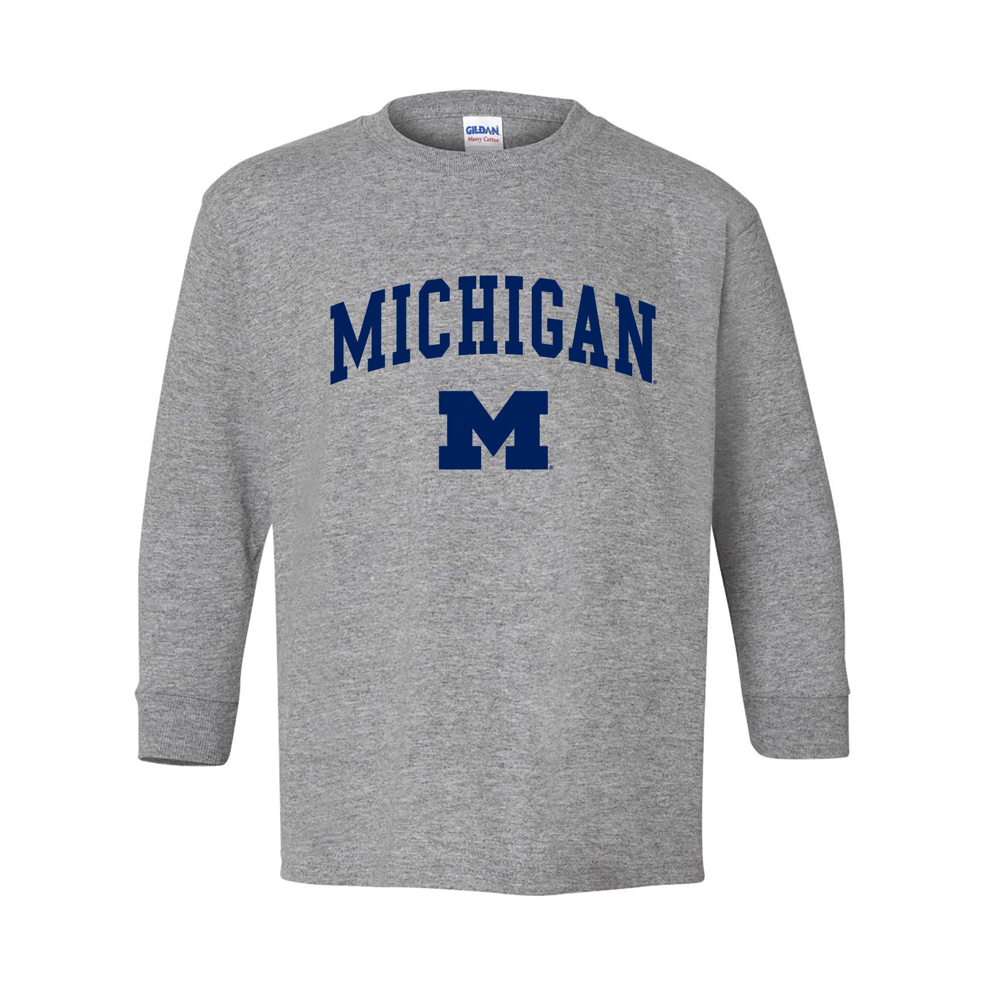 UGP Campus Apparel YL03 - Michigan Wolverines Arch Logo Youth Long Sleeve - Large - Sport Grey