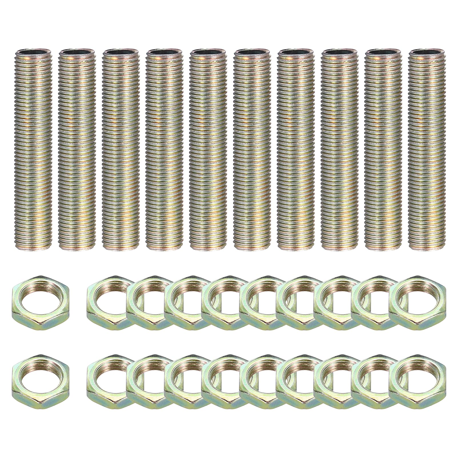 sourcing map 10Pcs 50mm Lamp Pipe Nipples Kit with Lock Nuts, M10x1 Fine All Threaded Hollow Tube Lamp Repair Hardware Fasteners for Chandelier Ceiling Lamps Assembly DIY, Color Zinc