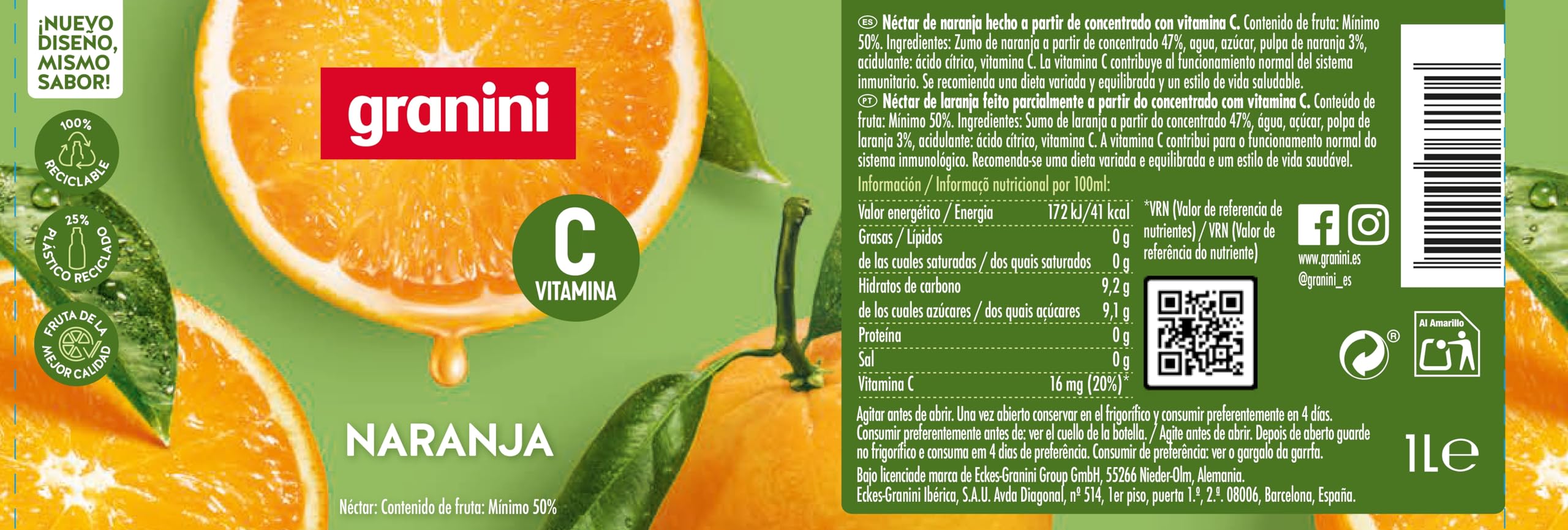Granini - Néctar de Naranja a partir de Zumo de naranja 1L Clásicos