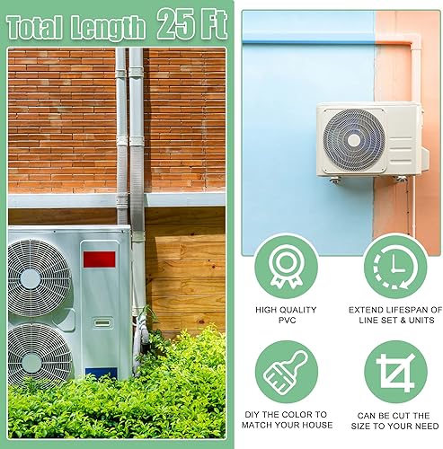 Miniatura 6 de Juego de mini línea dividida de 3 pulgadas de ancho y 25 pies de largo, kit de cubierta decorativa de PVC para aire acondicionado mini split sin